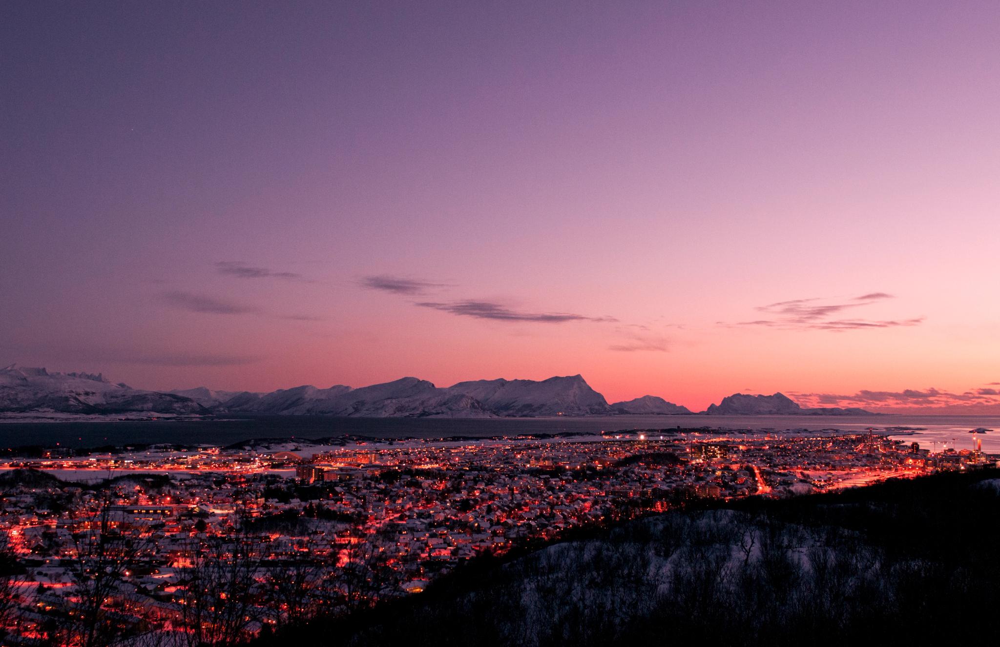 Bodø centre at dusk, Northern Norway