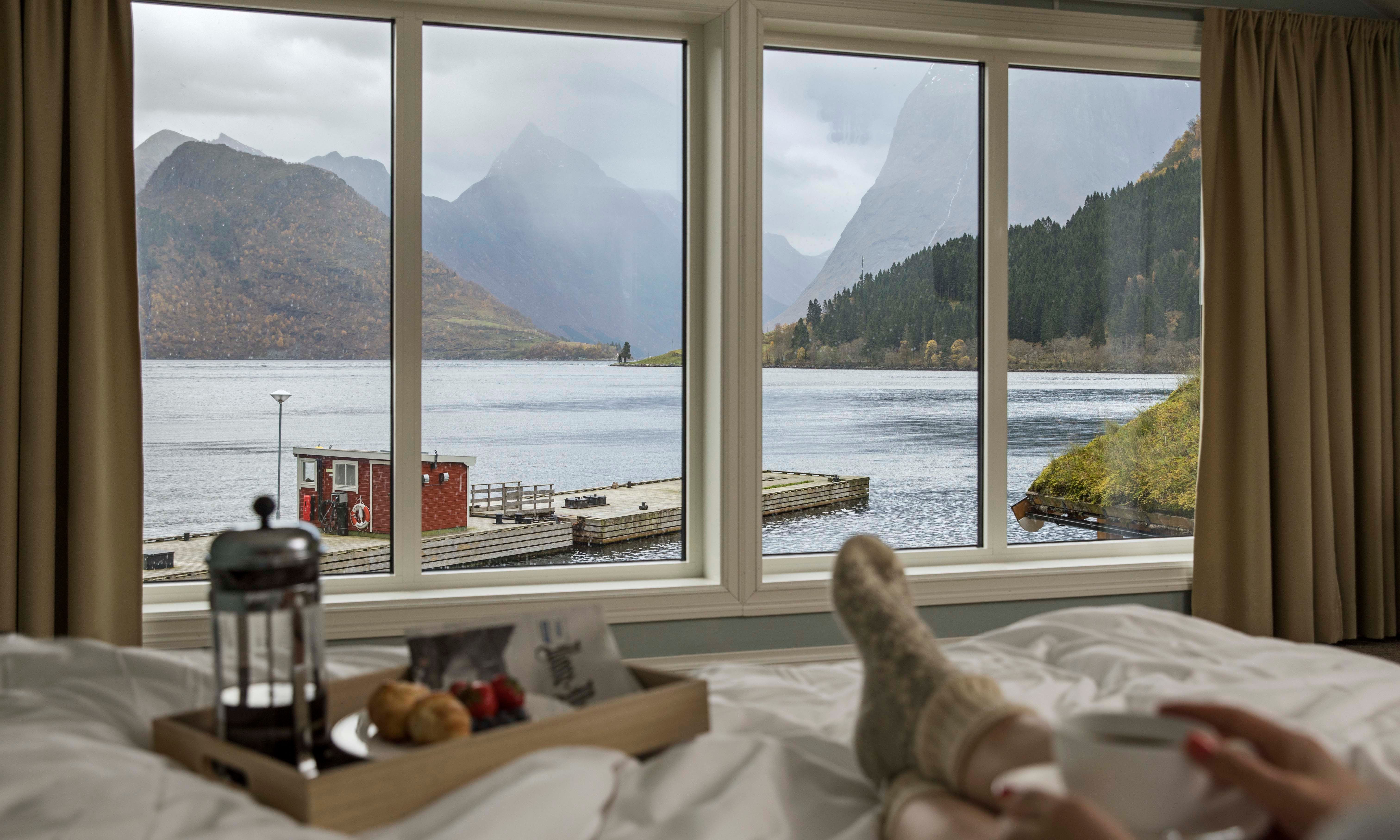 Views forn the hotel bed at Sagafjord Hotel by Classic Norway Hotels in Hjørundfjorden