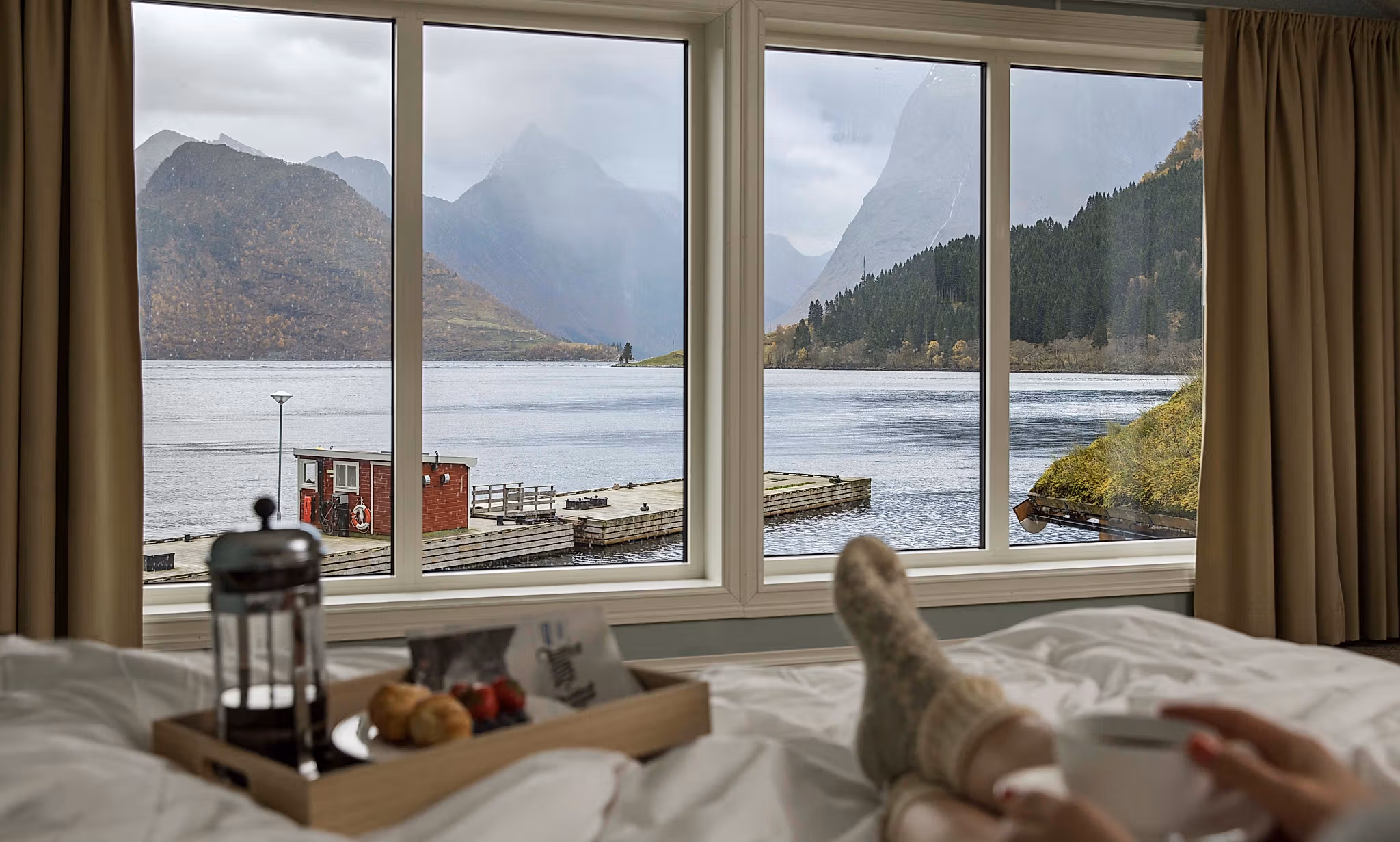 Views forn the hotel bed at Sagafjord Hotel by Classic Norway Hotels in Hjørundfjorden