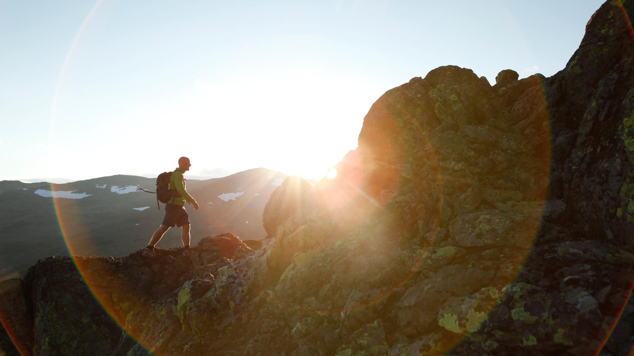 A person hiking in the mountains in Hemsedal, Eastern Norway