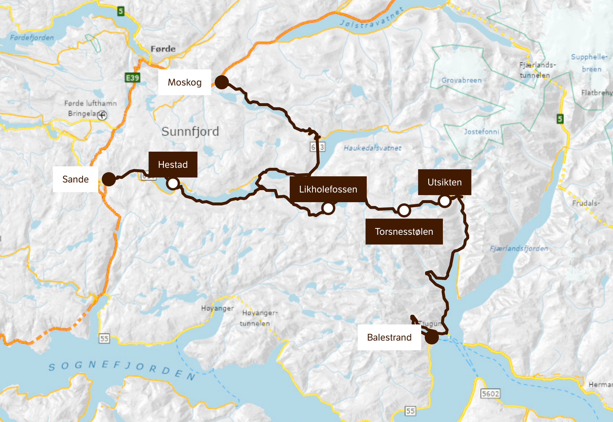Map of Gaularfjellet