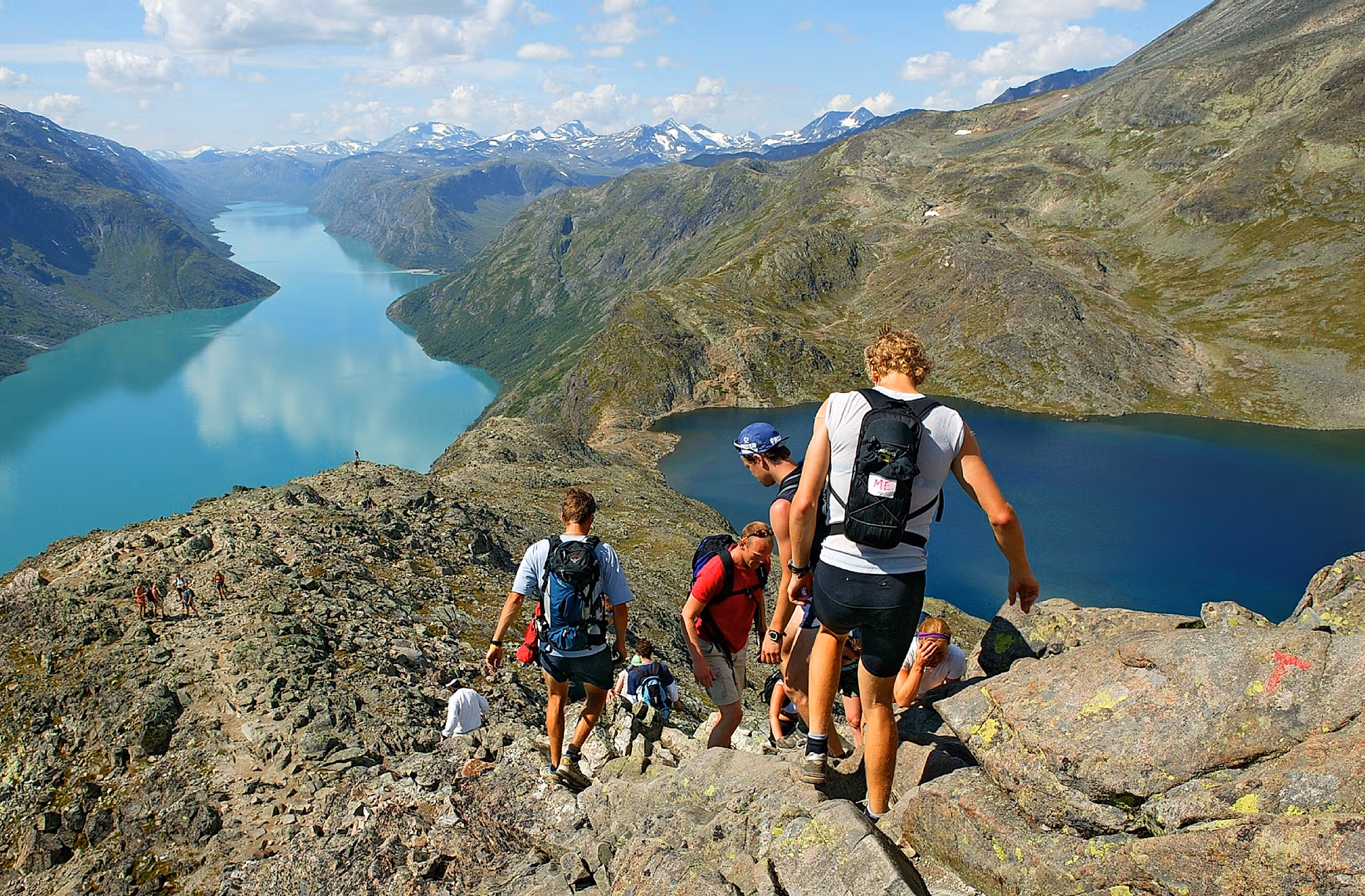 Friends walking the Besseggen ridge