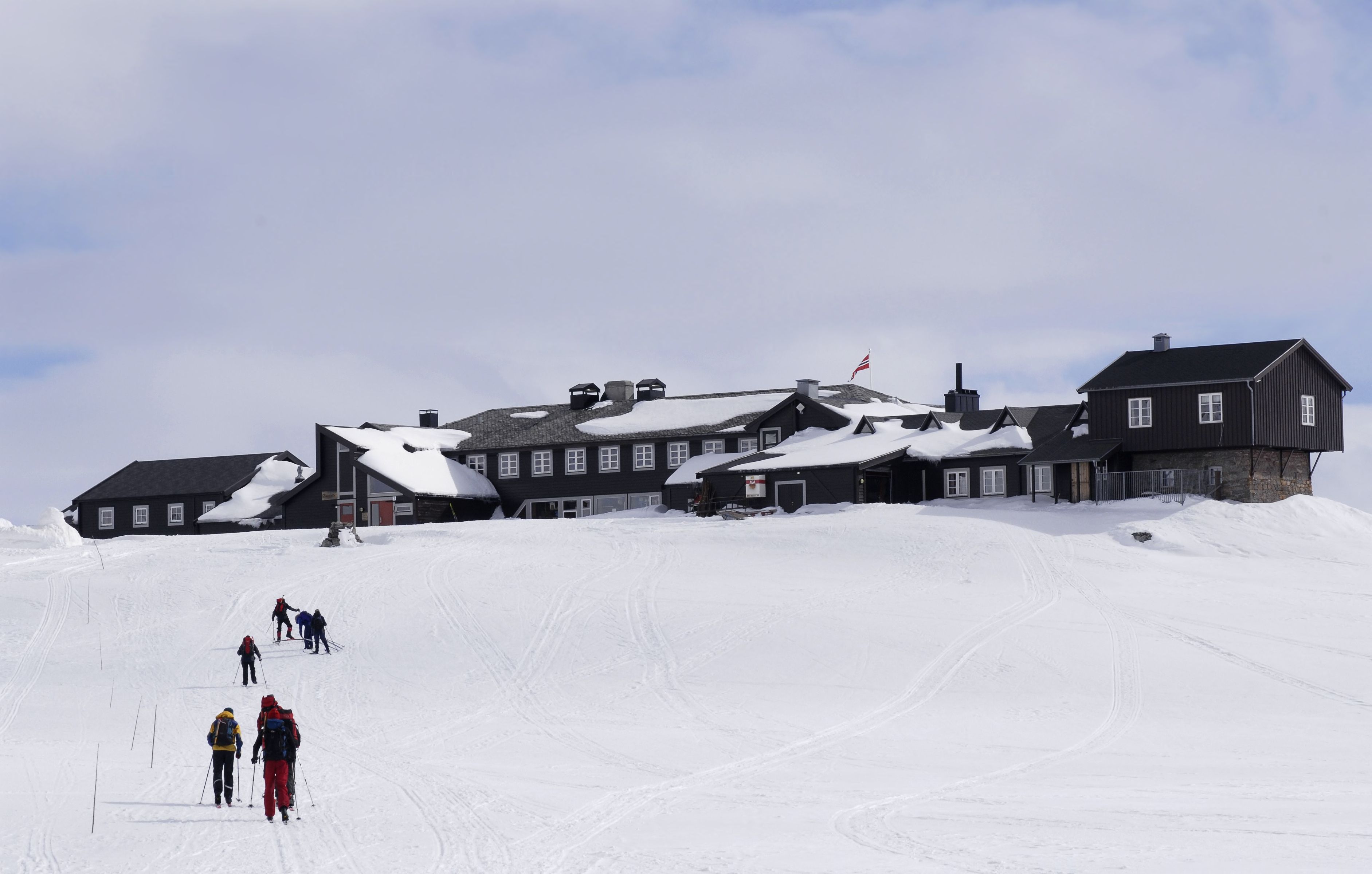 View on Finsehytta surrounded and covered with snow, Fjord Norway