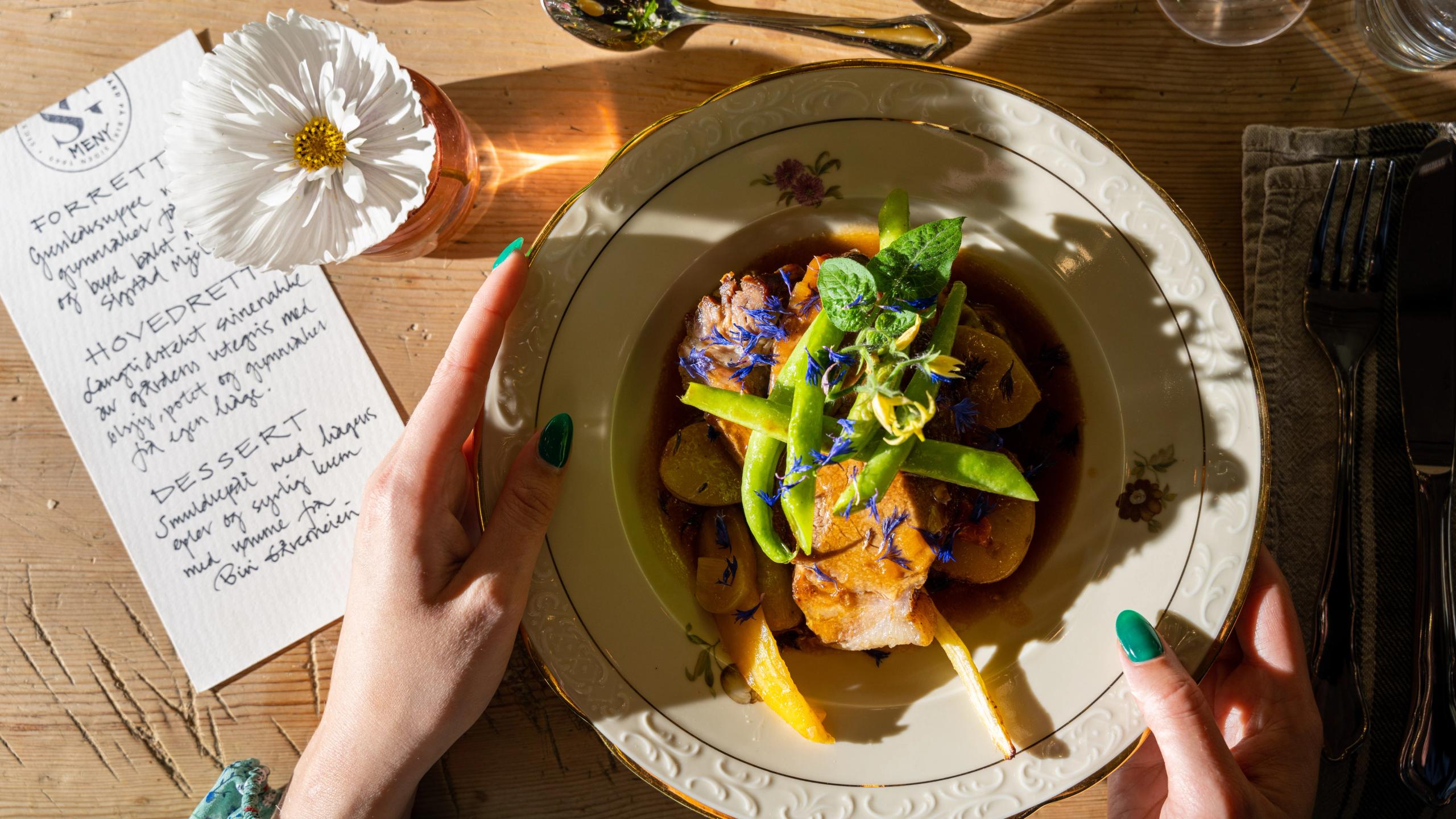 A pork meal at Sigstad farm at Biri, Eastern Norway.