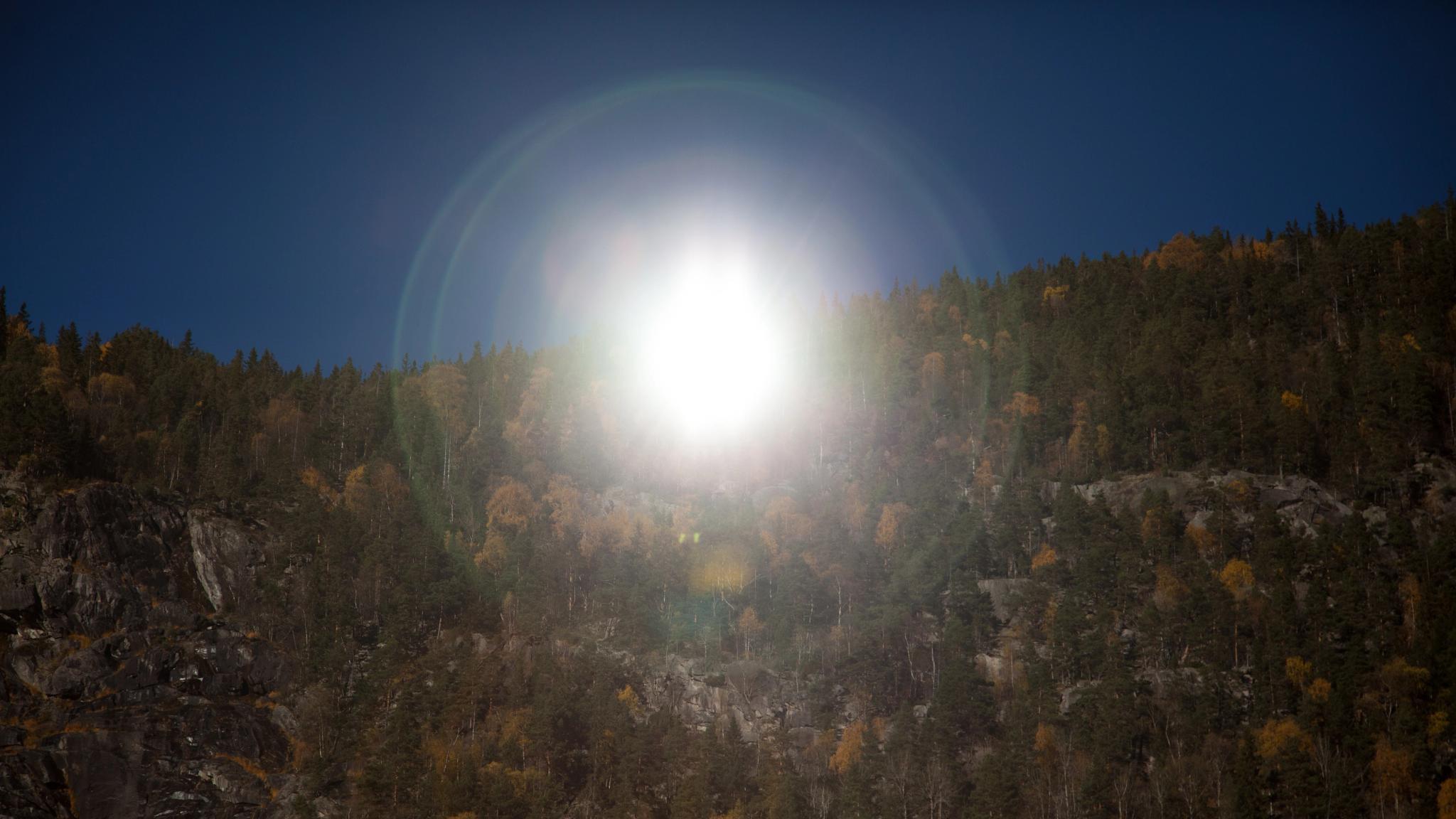 Sun reflection from the sun mirror at Rjukan in Telemark, Eastern Norway