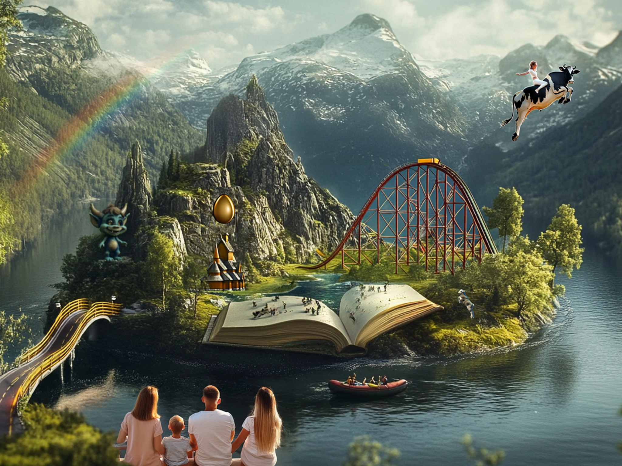 Stillbilde av en bil som kjører inn i en virtuell verden for Fairytale Finder-appen