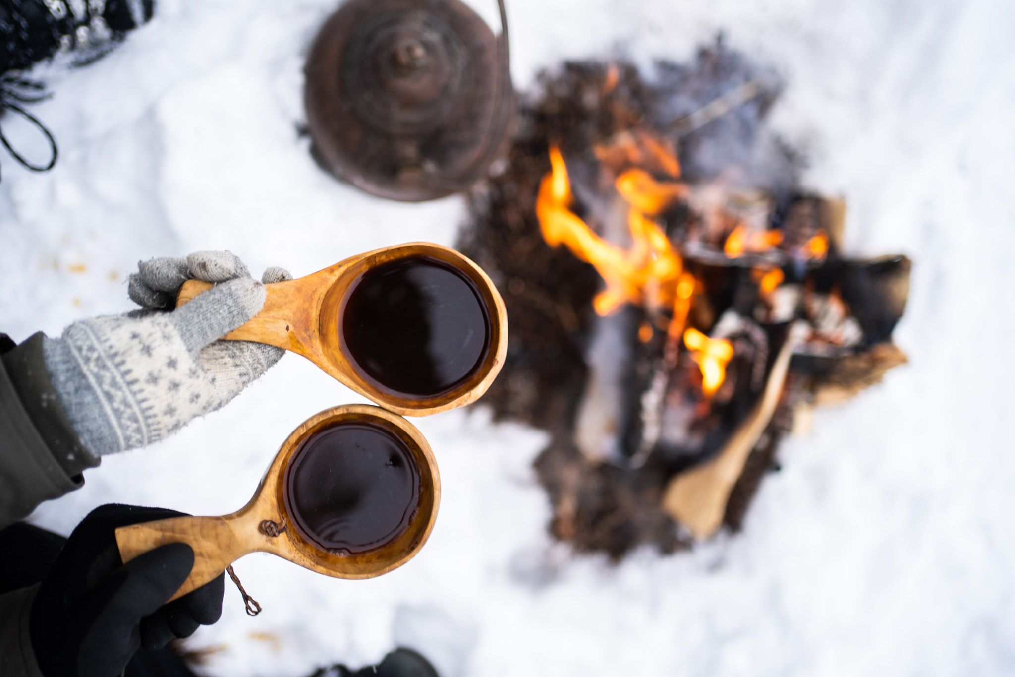 Coffee cooking near an open fire