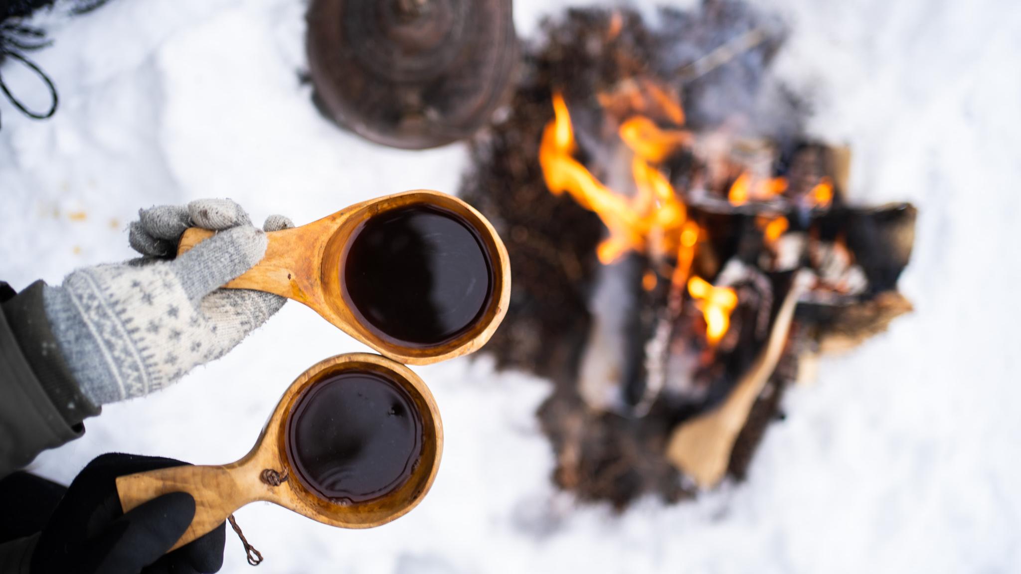 Coffee cooking near an open fire