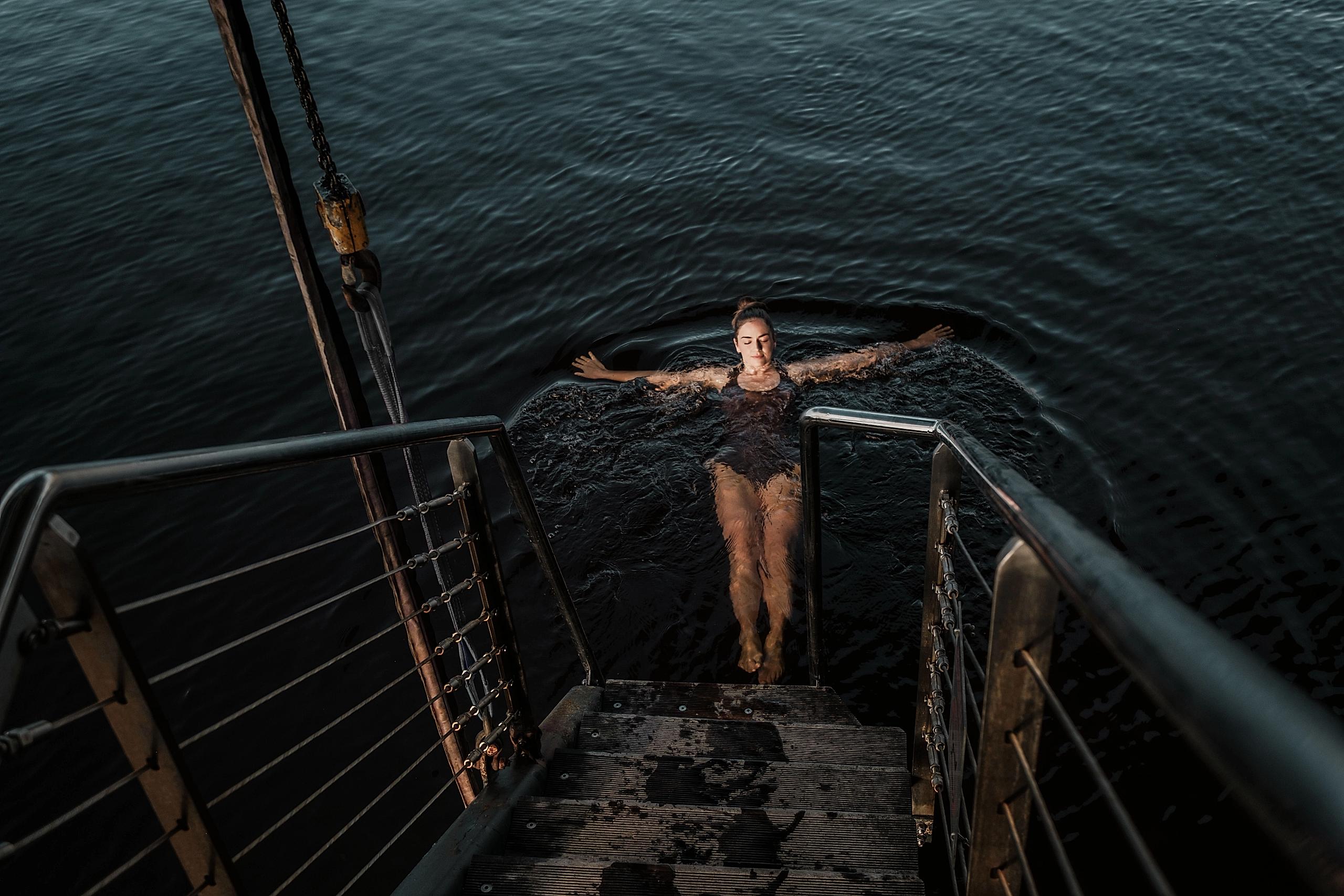 A woman swimming in the sea.