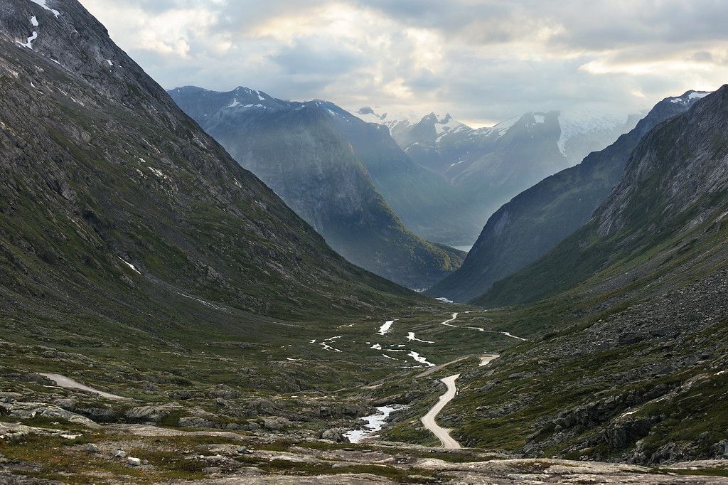A valley high up in the mountains.