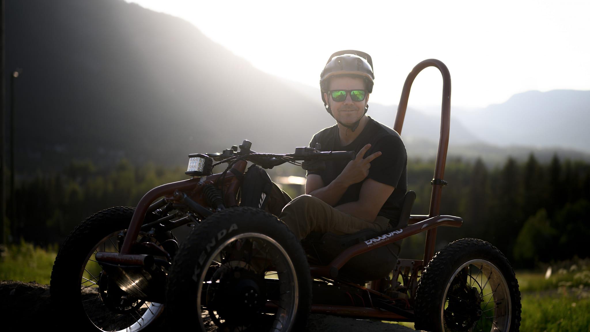 Sigurd Groven with his Exoquad bike at Hafjell Bikepark