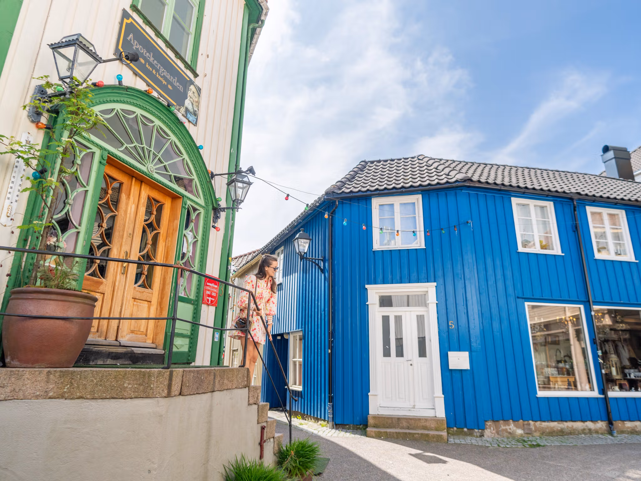 Girl sightseeing in Grimstad, Southern Norway