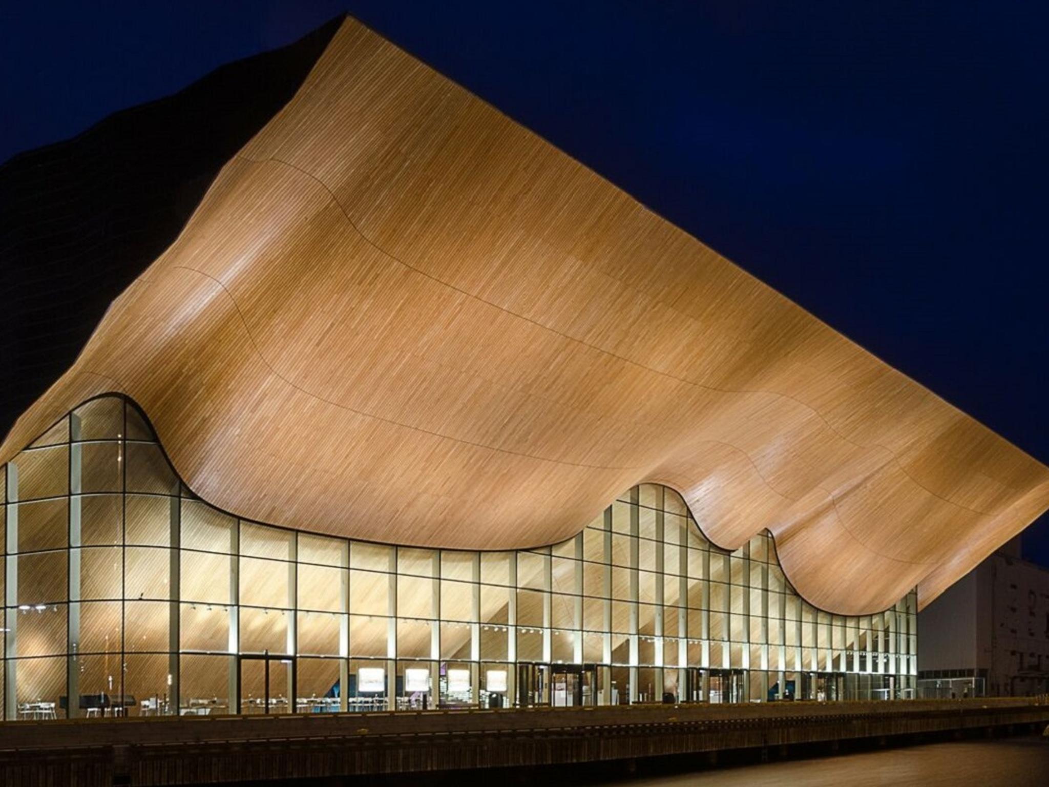 The Kilden Performing Arts centre in Kristiansand by nighttime