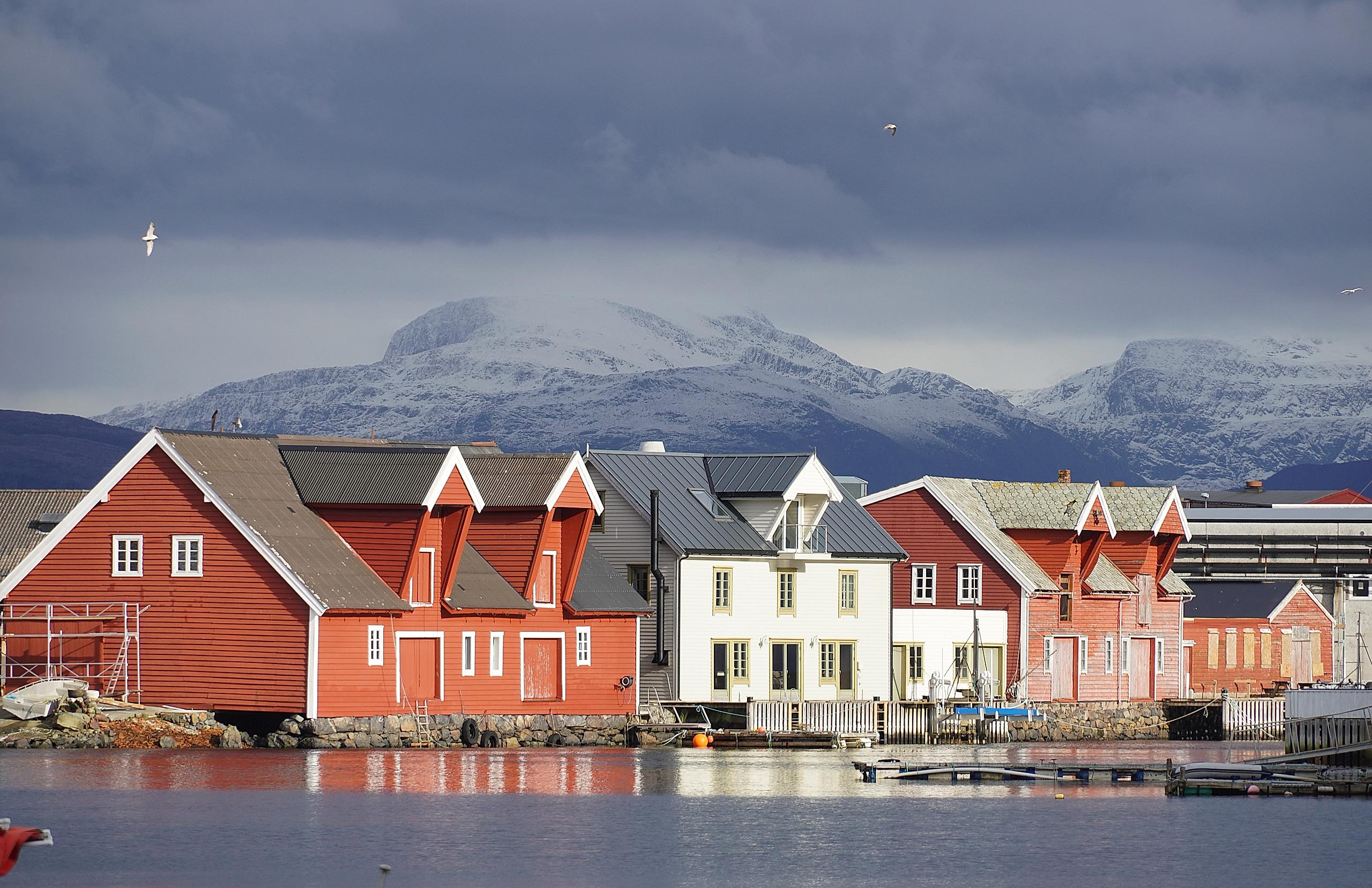 Wooden houses by the sea in Bremanger.