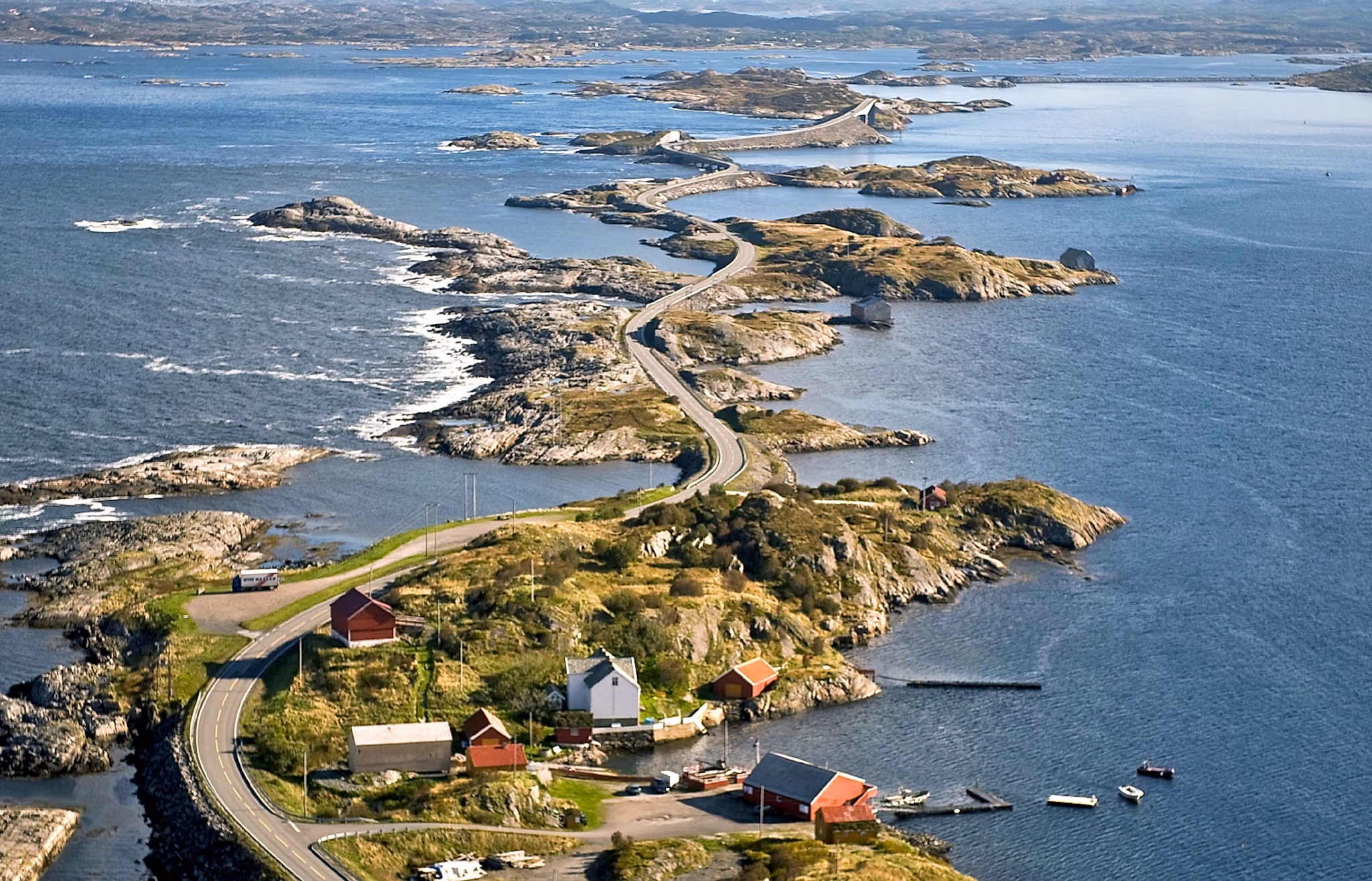 Aerial view of Atlanterhavsvegen in the Northwest, Fjord Norway