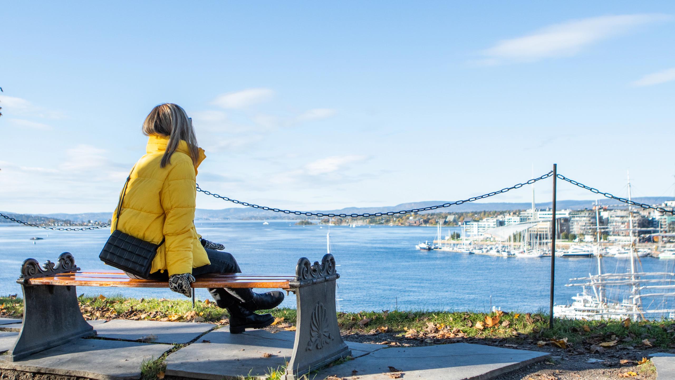 Person looking at the view from the Akershus fortress in Oslo, Eastern Norway