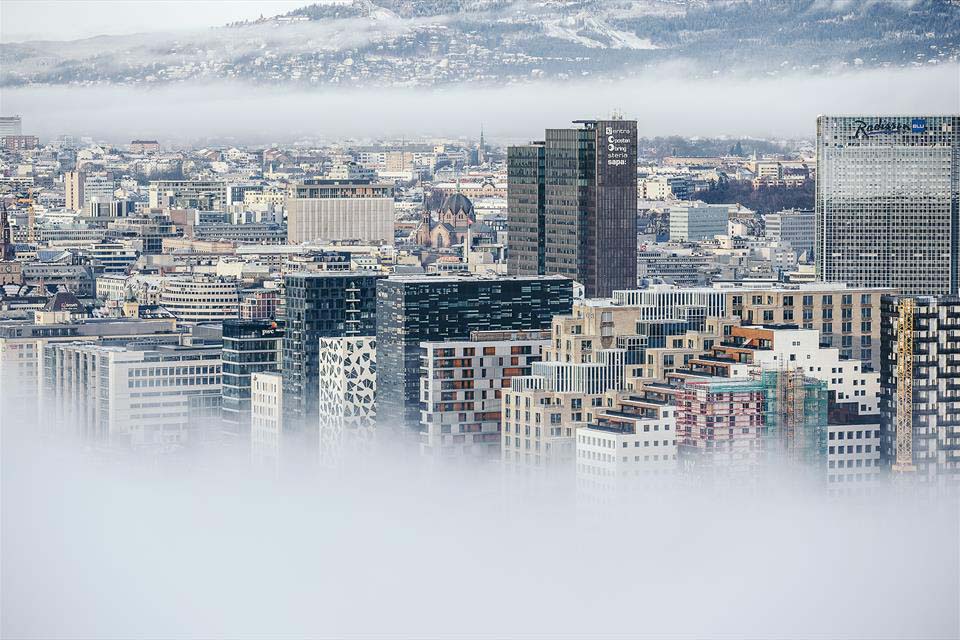 Barcode skyline in front of Oslo