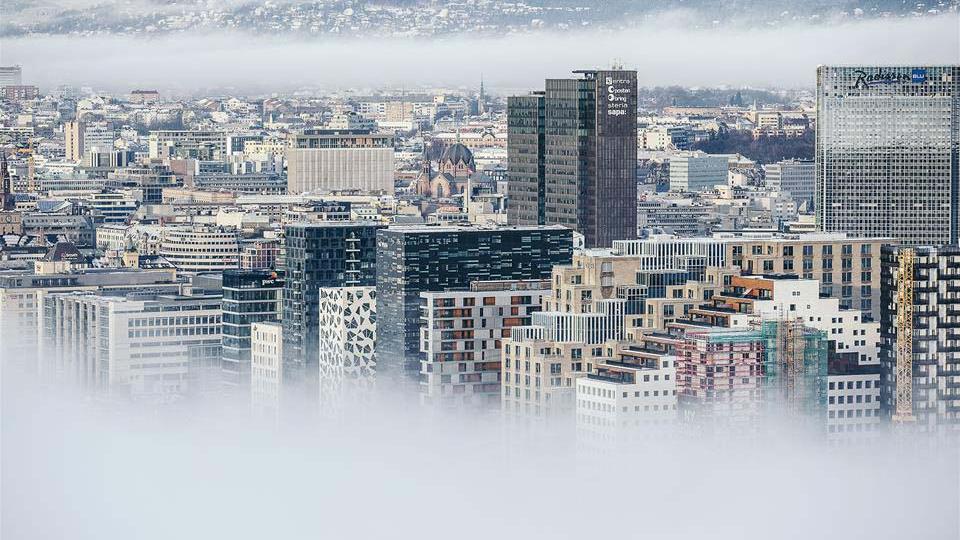 Barcode skyline in front of Oslo