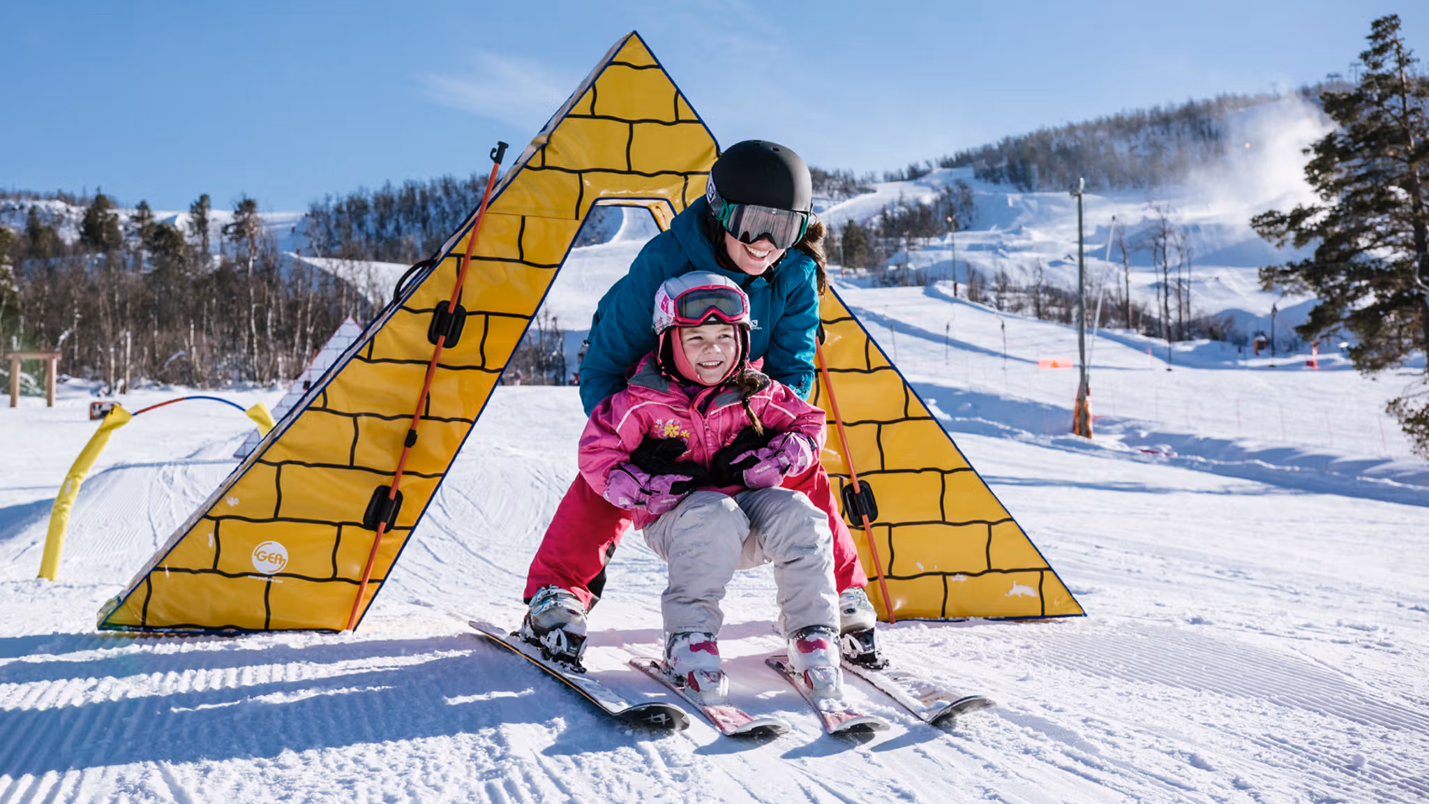 A child learning to alpine ski in Vestlia at Geilo, Eastern Norway
