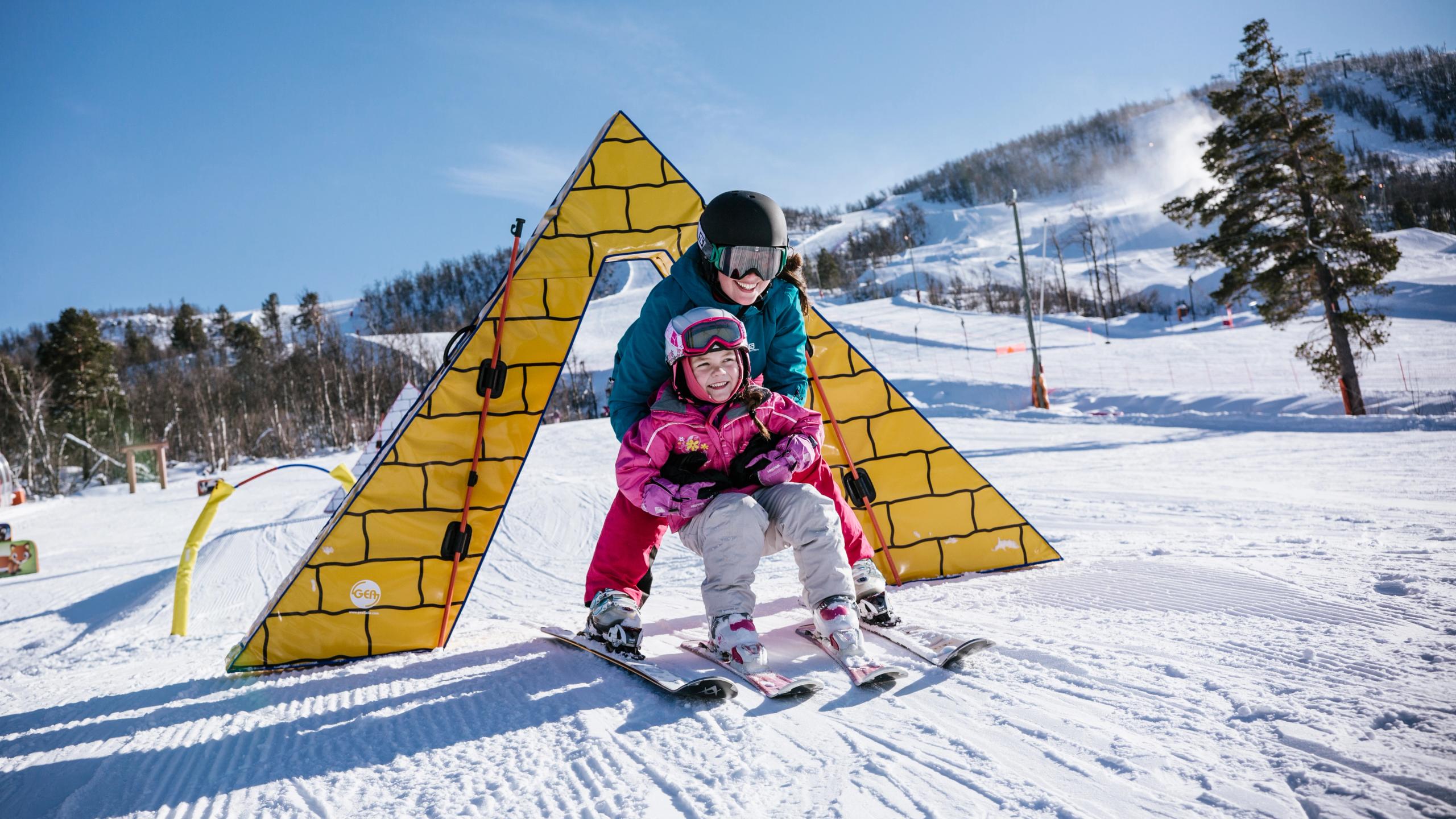 A child learning to alpine ski in Vestlia at Geilo, Eastern Norway