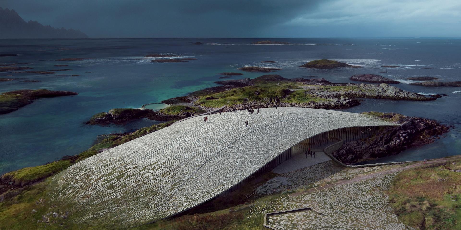 Illustrasjon av opplevelsesenteret The Whale som bygges i Vesterålen i Nord-Norge