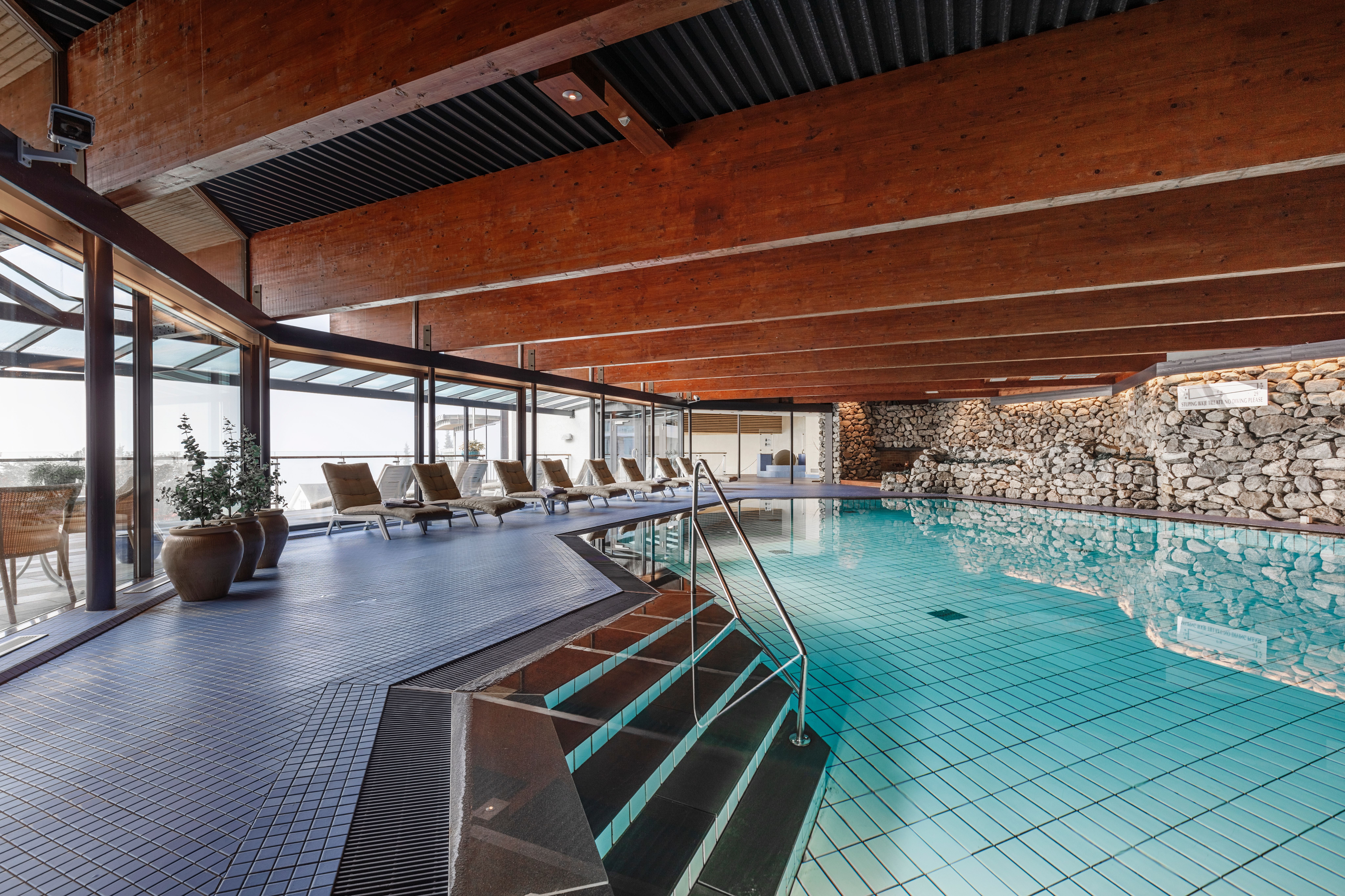 An indoor swimming pool.