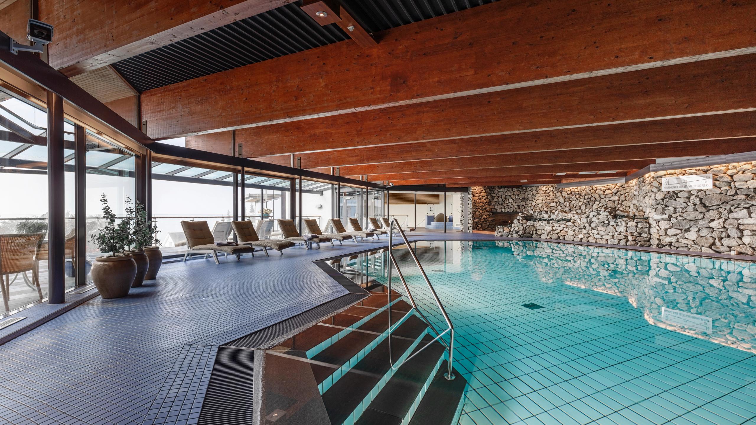 An indoor swimming pool.