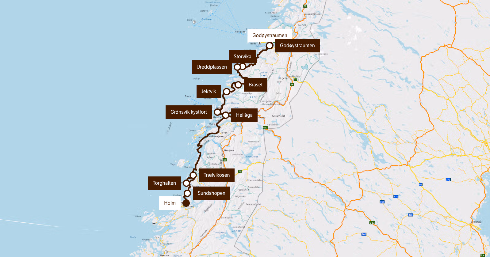 Scenic Route Helgelandskysten map
