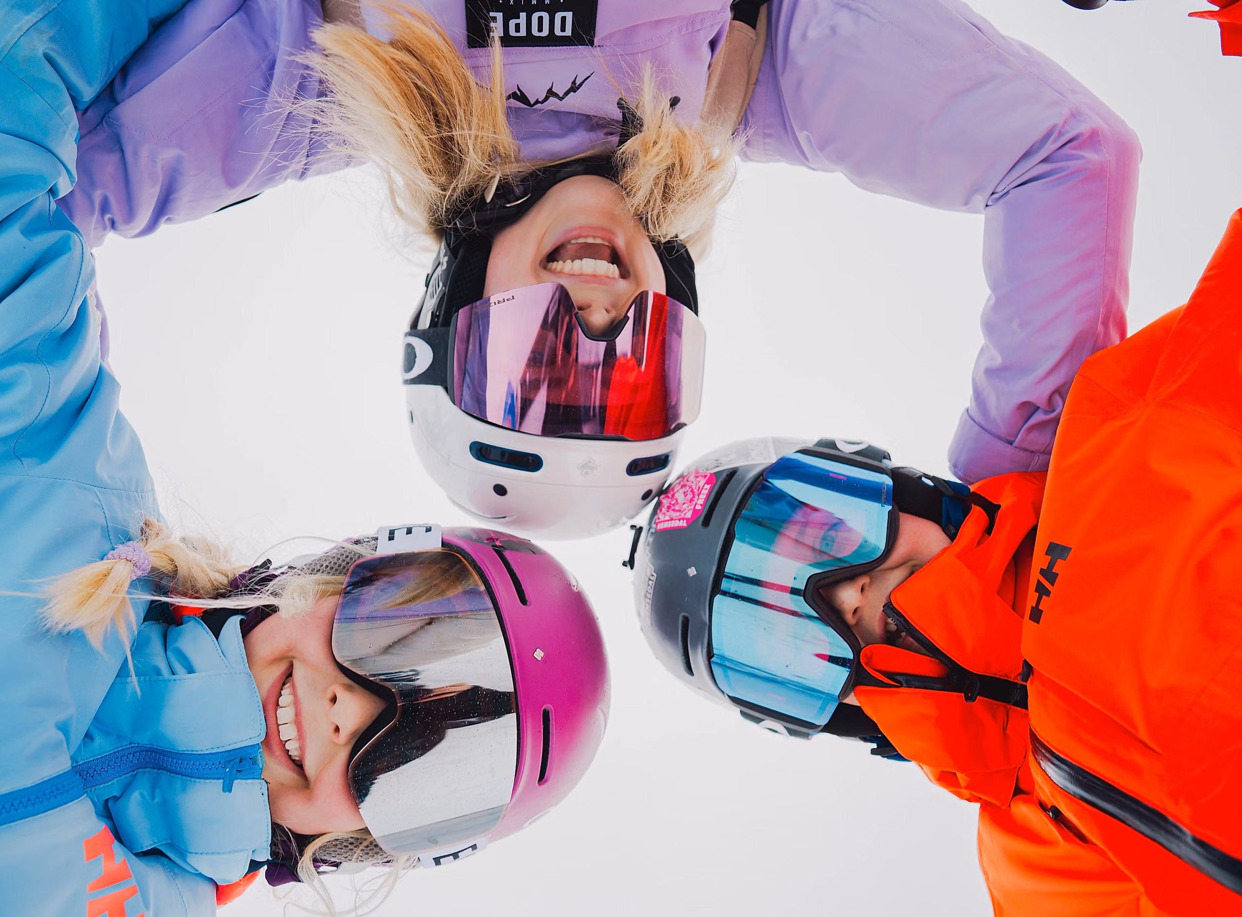 Three people wearing ski helmet and glasses in Hemsedal