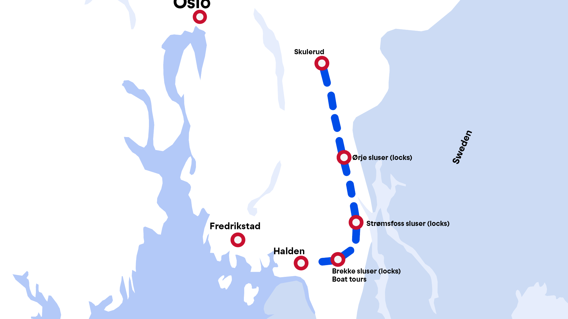Map illustration of the Halden Canal