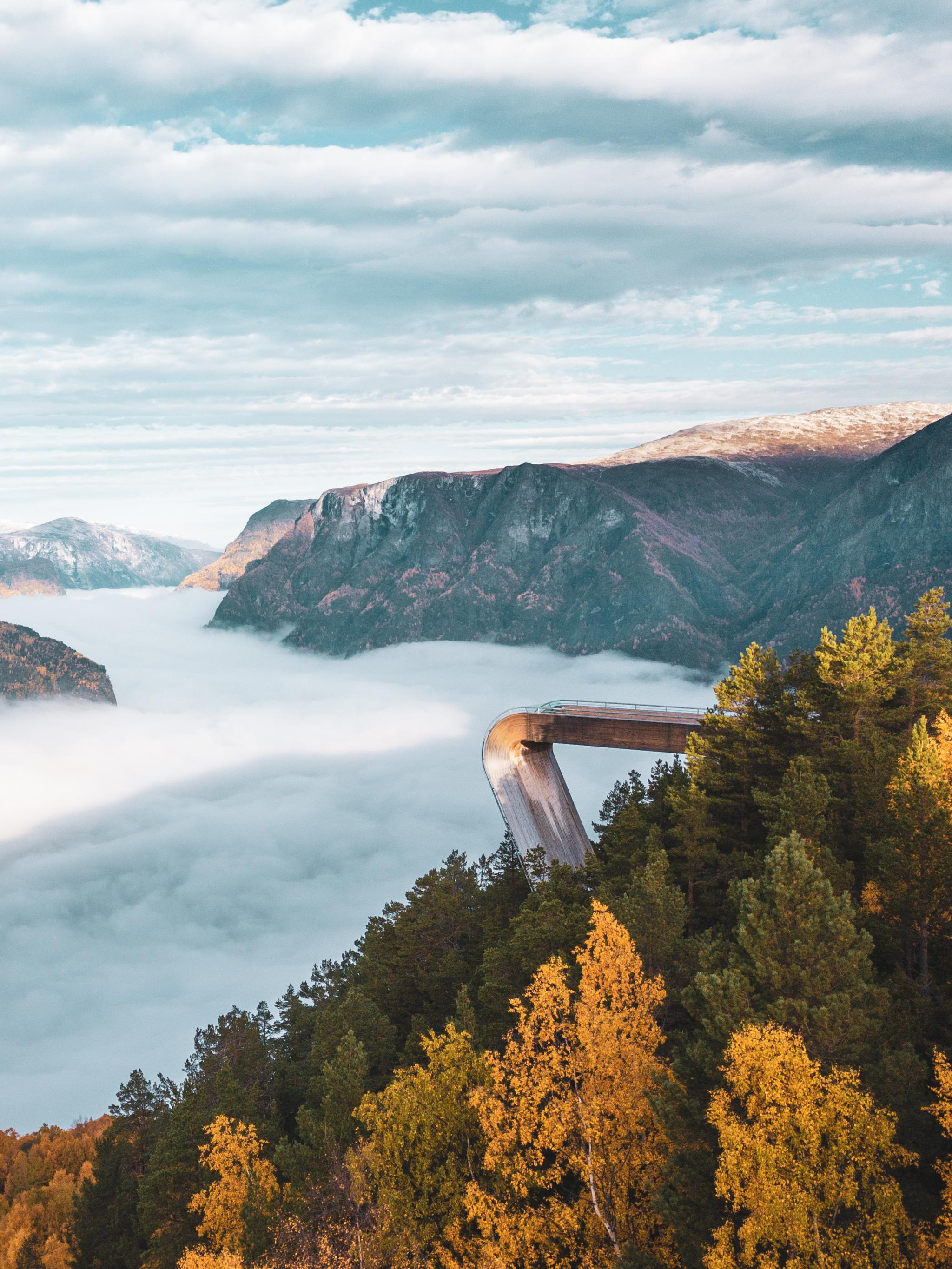 The Stegastein viewpoint by National Scenic route Aurandsfjellet in the Sognefjord area of Fjord Norway