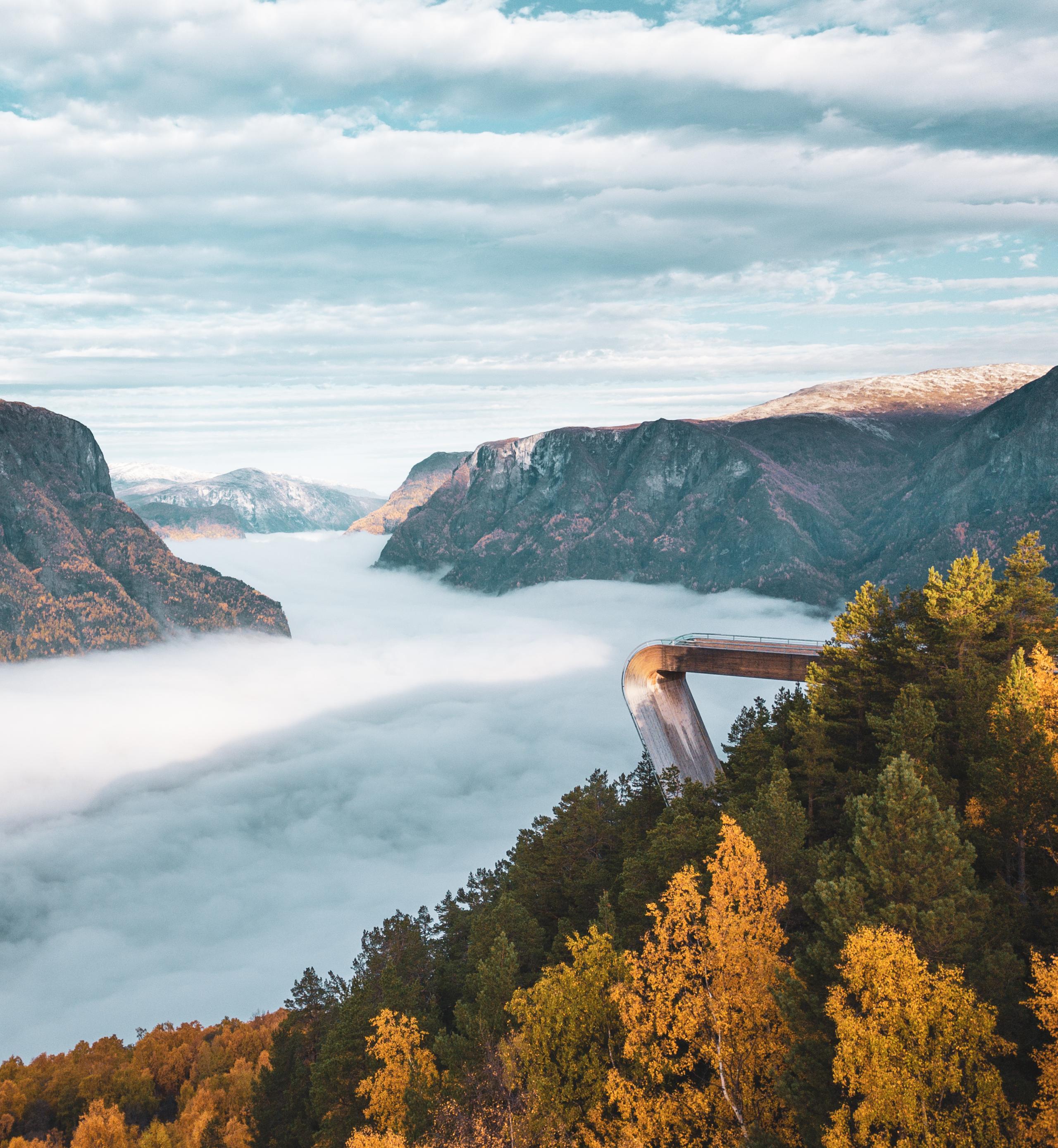 The Stegastein viewpoint by National Scenic route Aurandsfjellet in the Sognefjord area of Fjord Norway