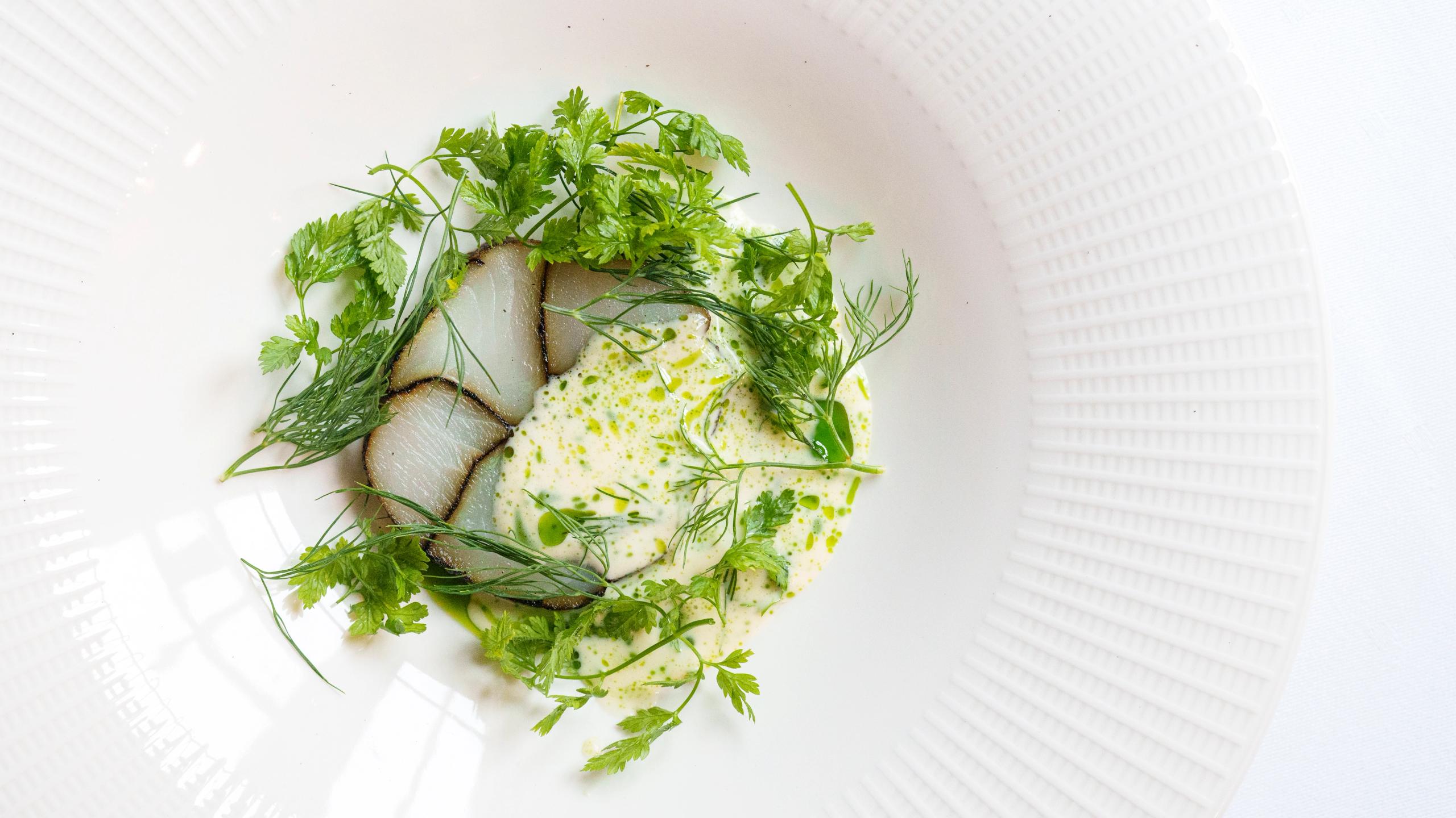 Halibut on a plate.