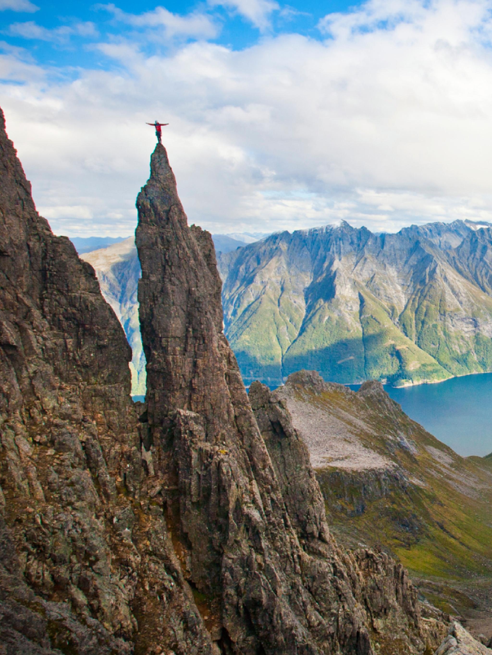 Person climbing Bladet in Molladalen in Ørsta, Sunnmøre