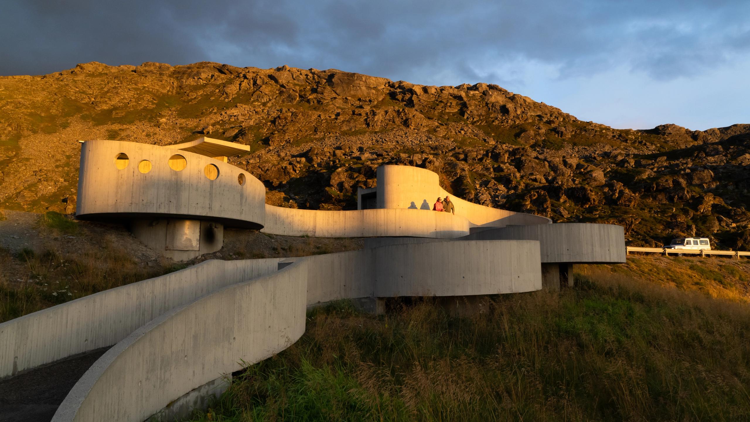 A view of the concrete sculpture at Selvika Rest Area