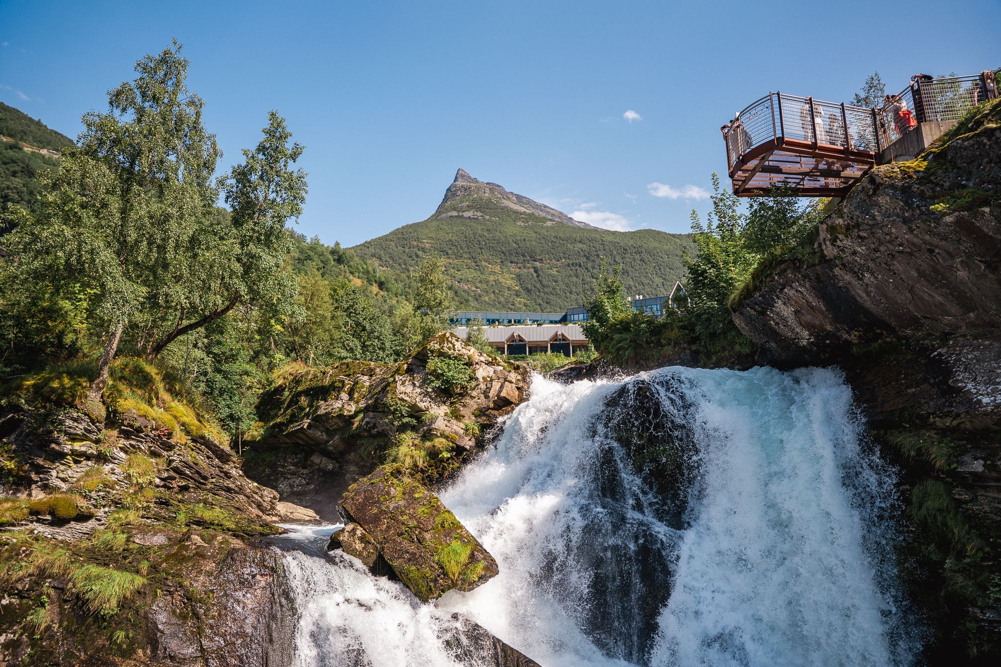 A waterfall in the middle of Geiranger.