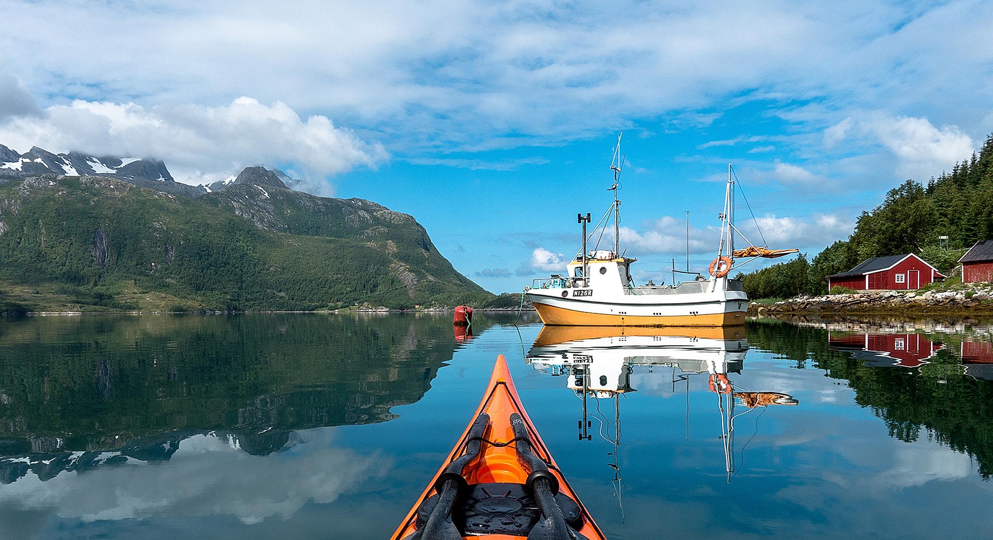 Kayaking in Meløy on the Helgeland coast in Northern Norway