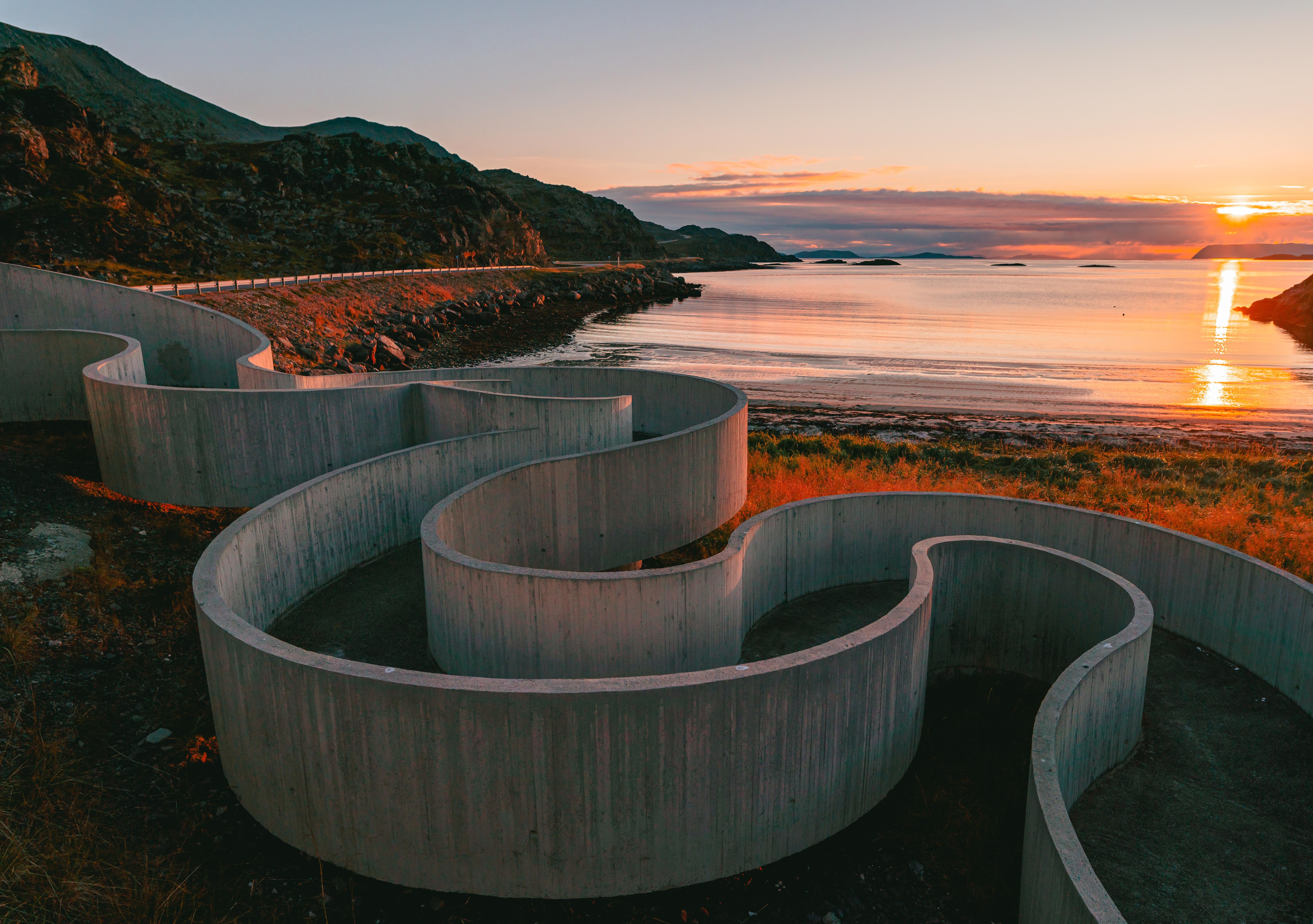 A view of the concrete sculpture at Selvika Rest Area