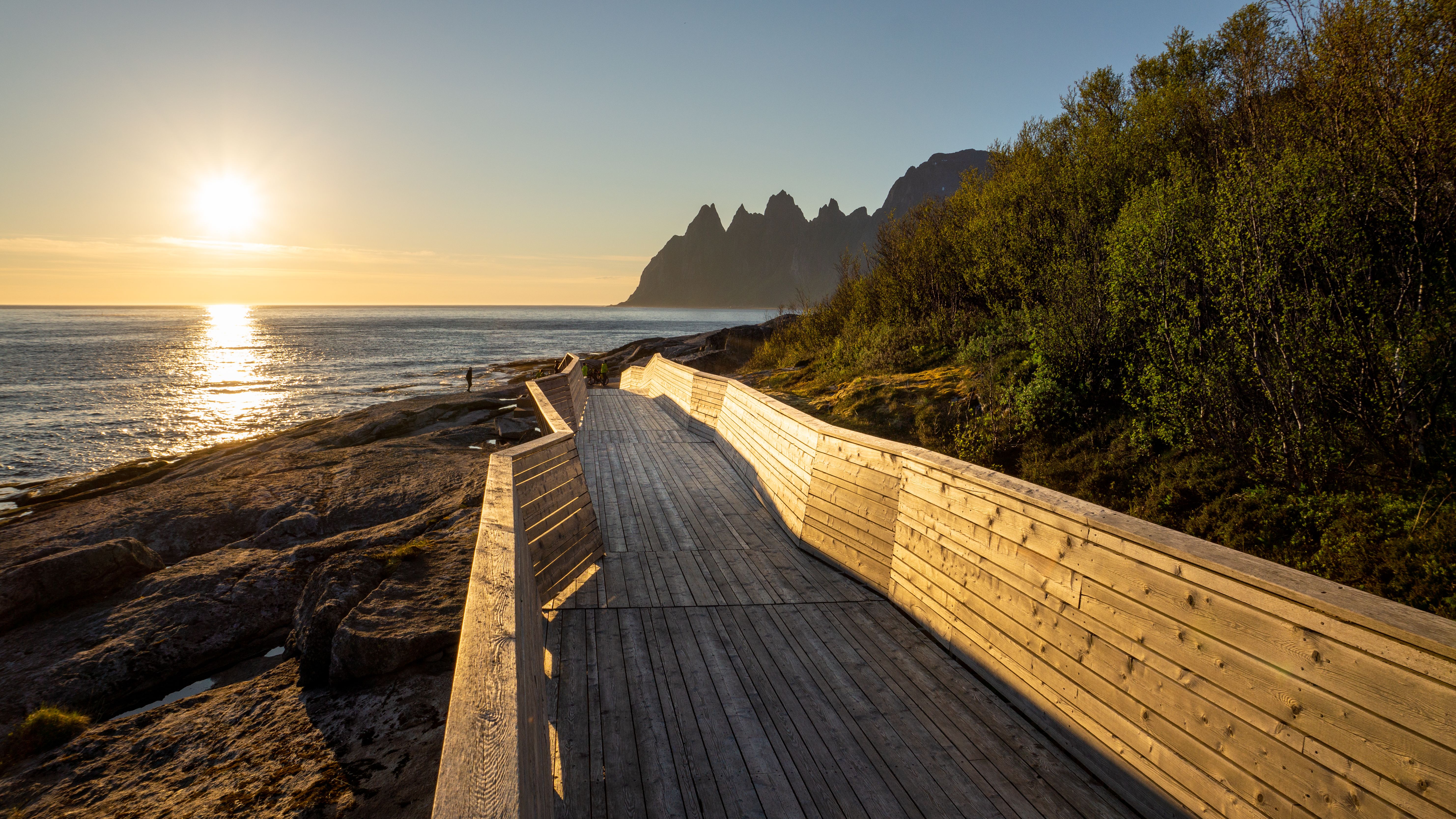 Tungeneset walkpath at Norwegian Scenic Route Senja, Northern Norway, in midnight sun