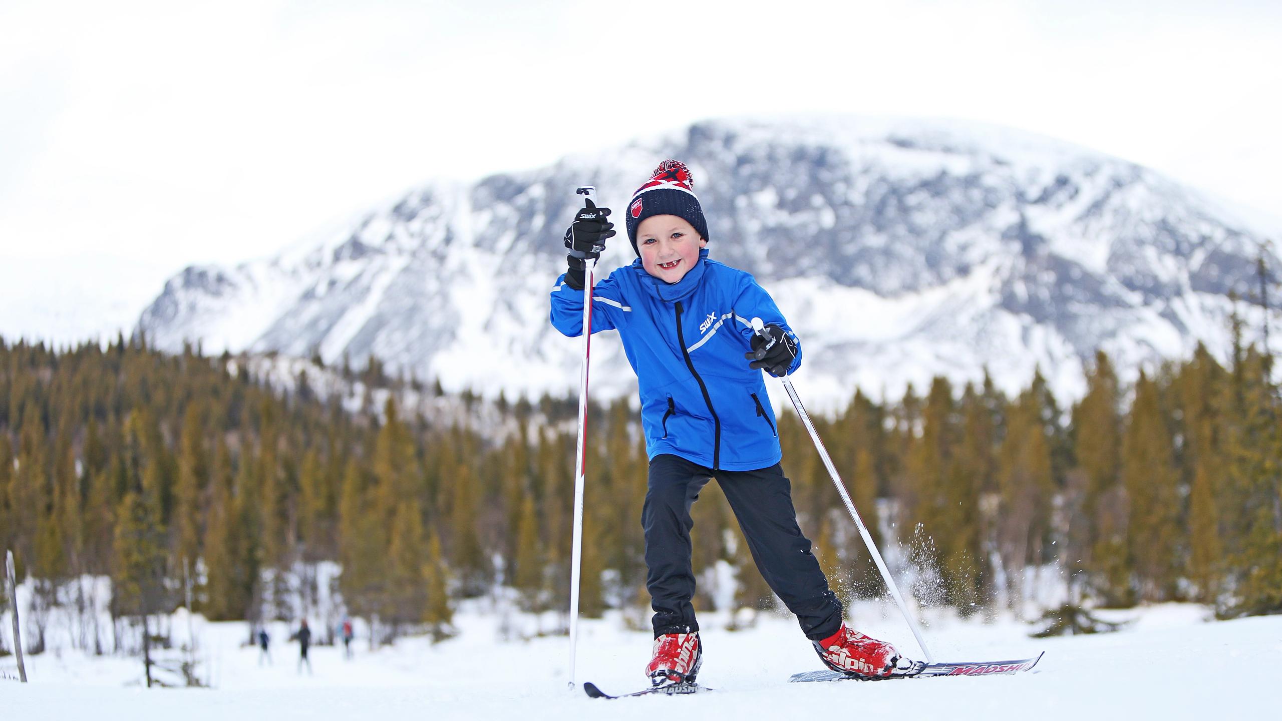Boy cross-country skiing in Hemsedal, Eastern Norway