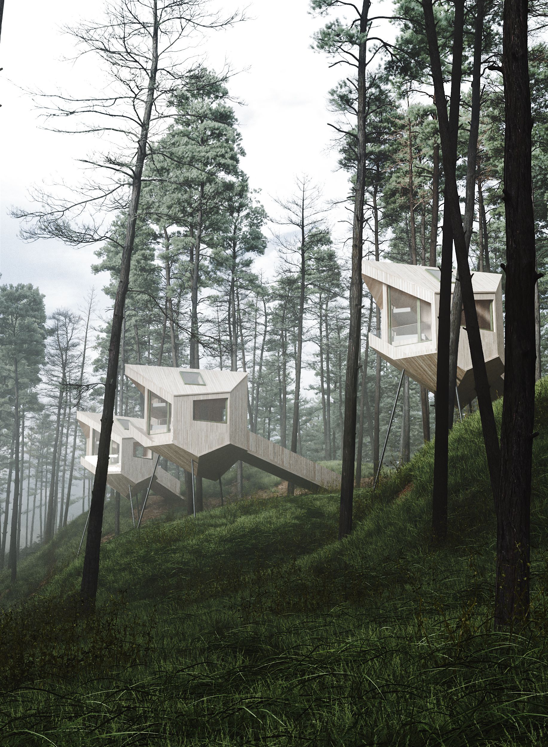Trekronå Treetop Cabins in Sirevåg at Jæren, Fjord Norway