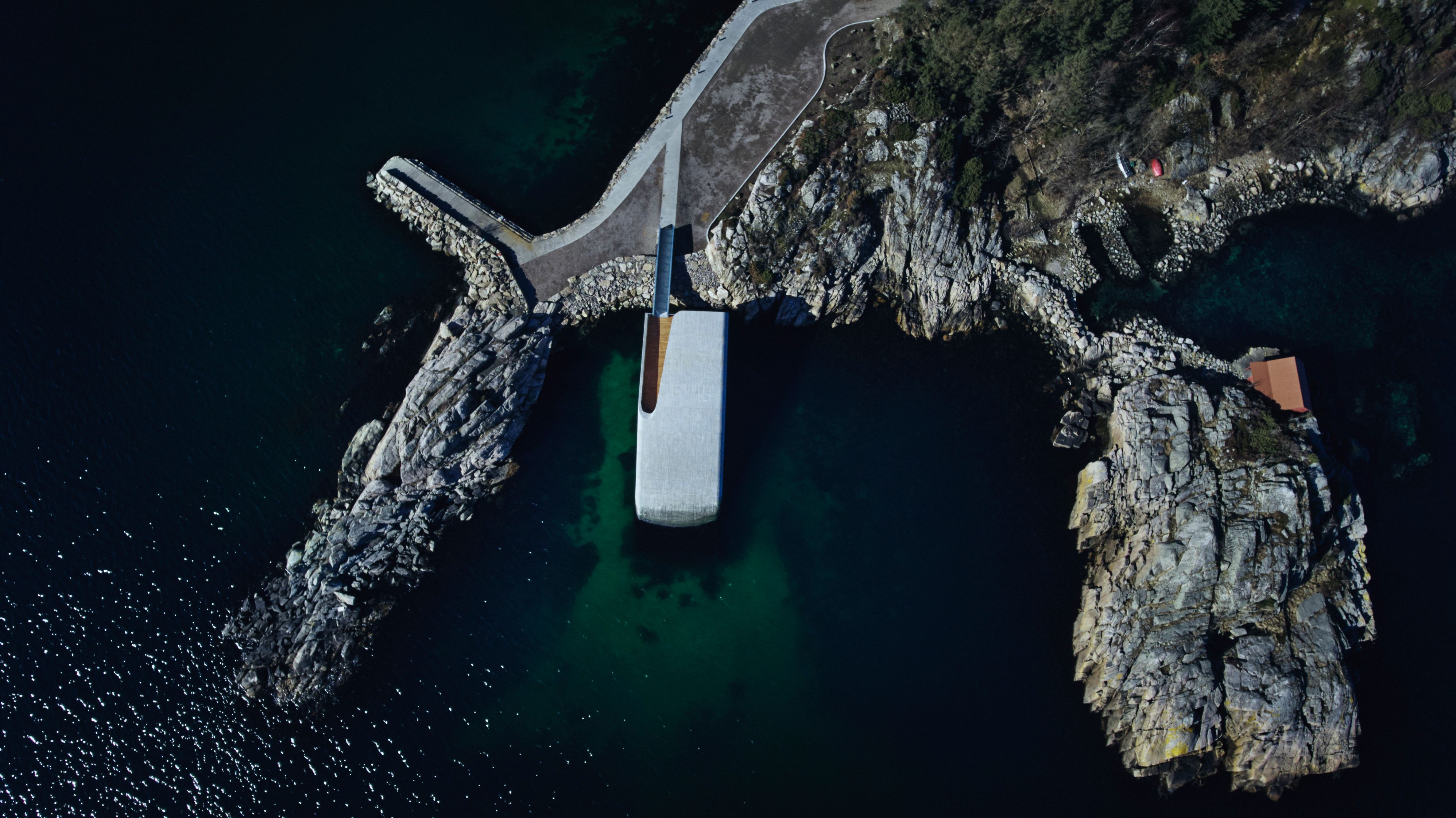 Restaurant Under from seen from above, Southern Norway.
