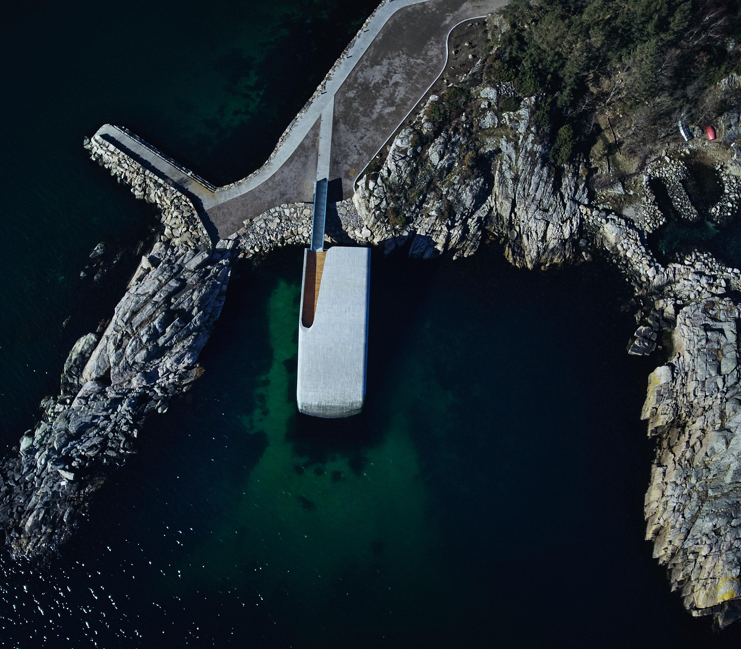 Restaurant Under from seen from above, Southern Norway.