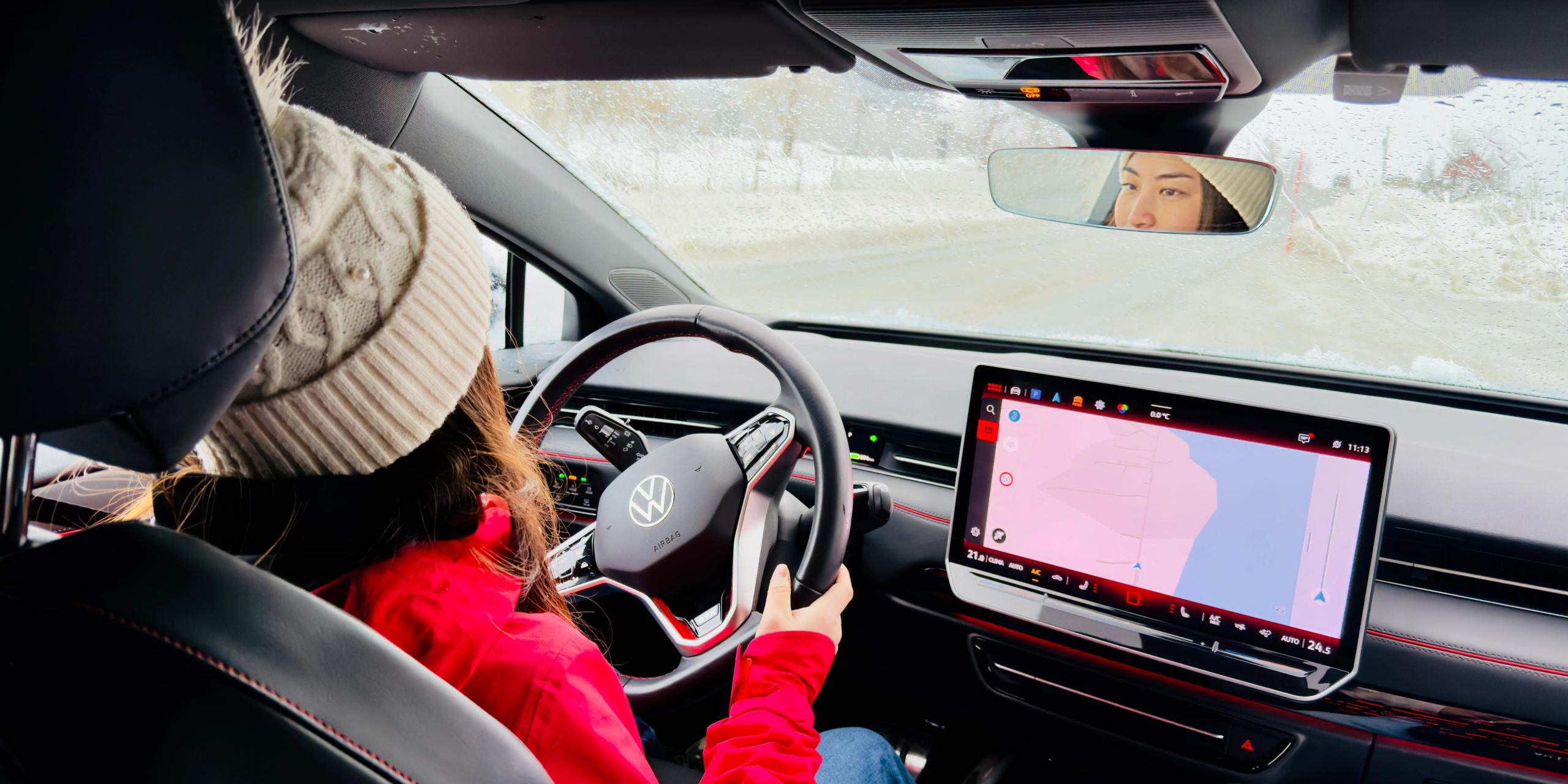 A woman driving in Norway