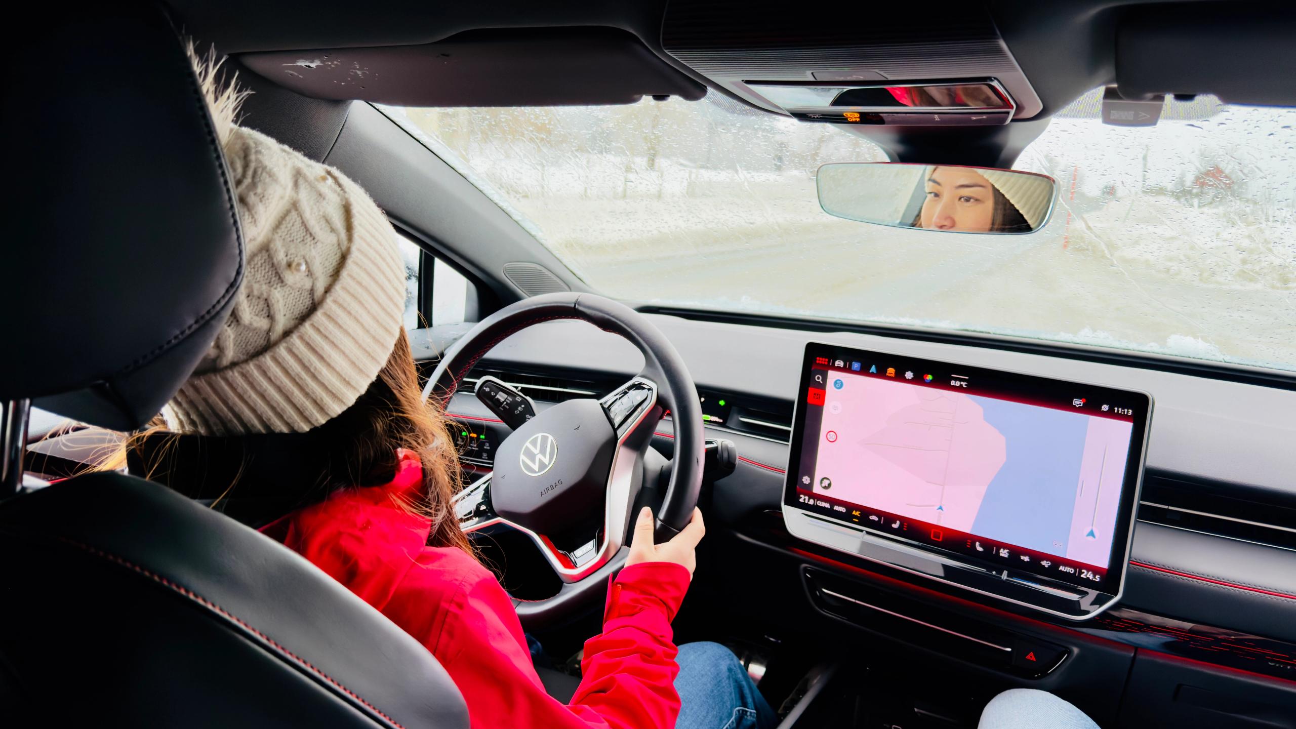 A woman driving in Norway