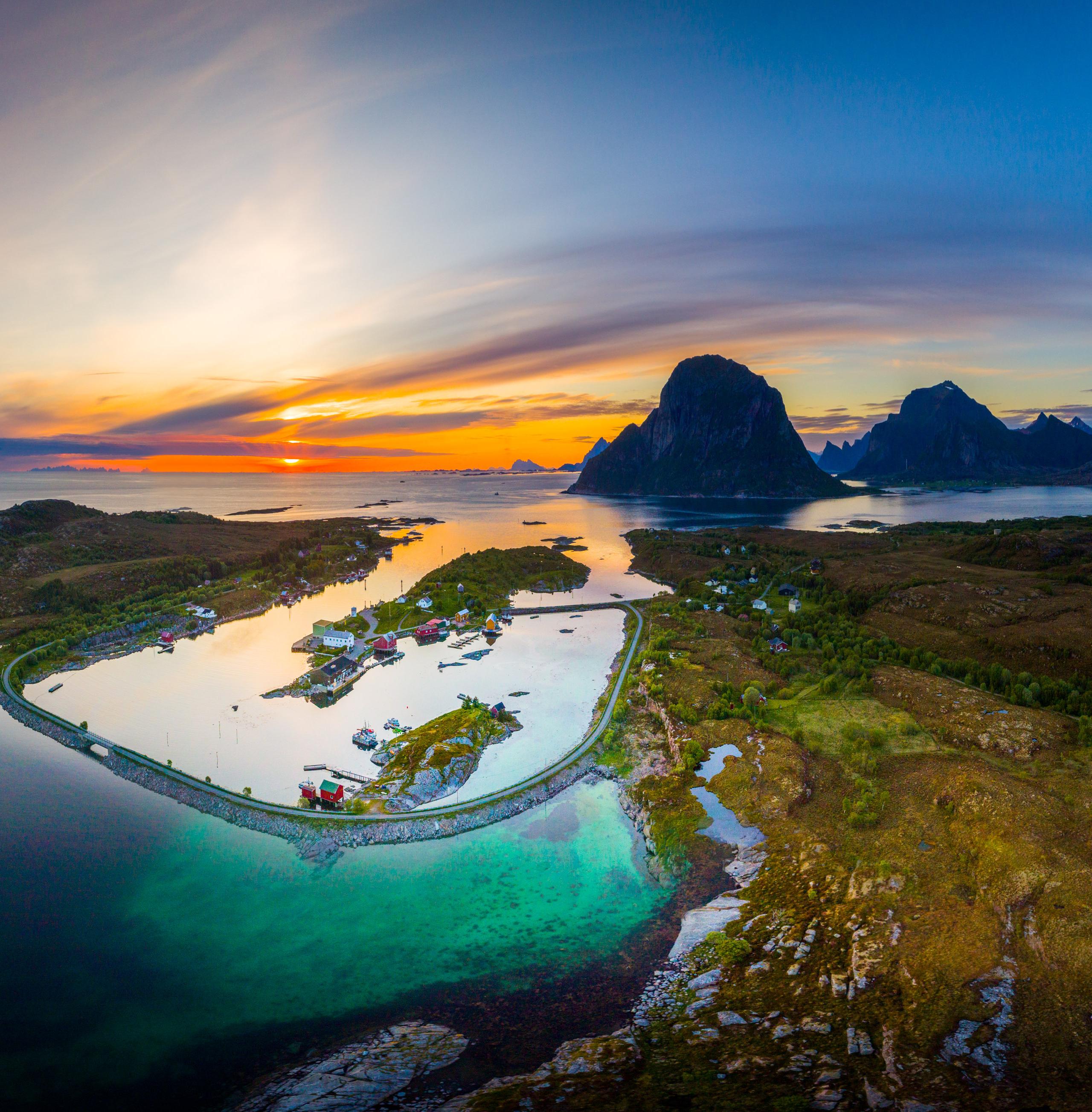 Aerial view of the island Støtt on the Helgeland coast in Northern Norway