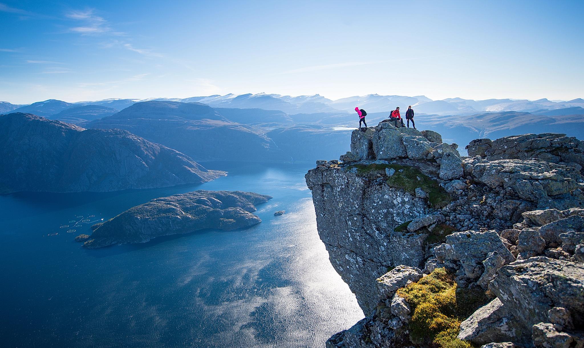 Hiking the Hornelen top in Bremanger in Fjord Norway