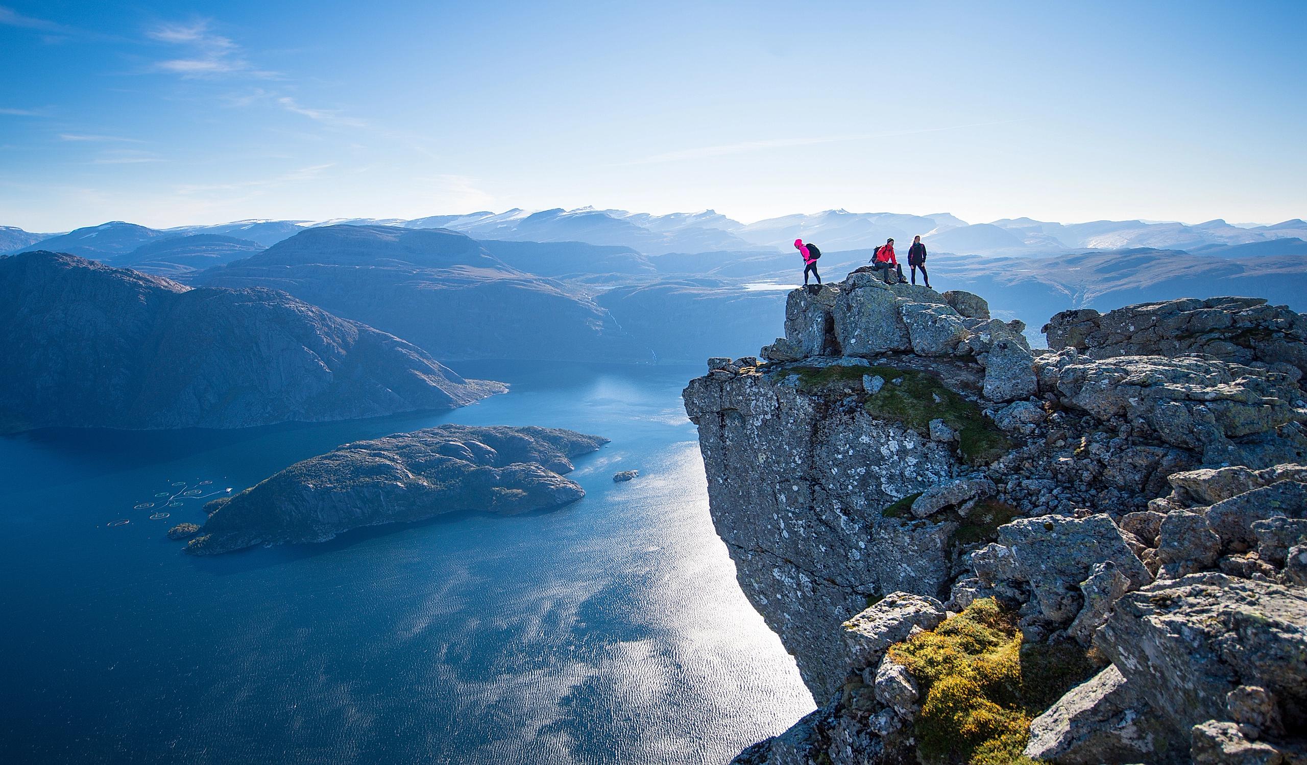 Hiking the Hornelen top in Bremanger in Fjord Norway