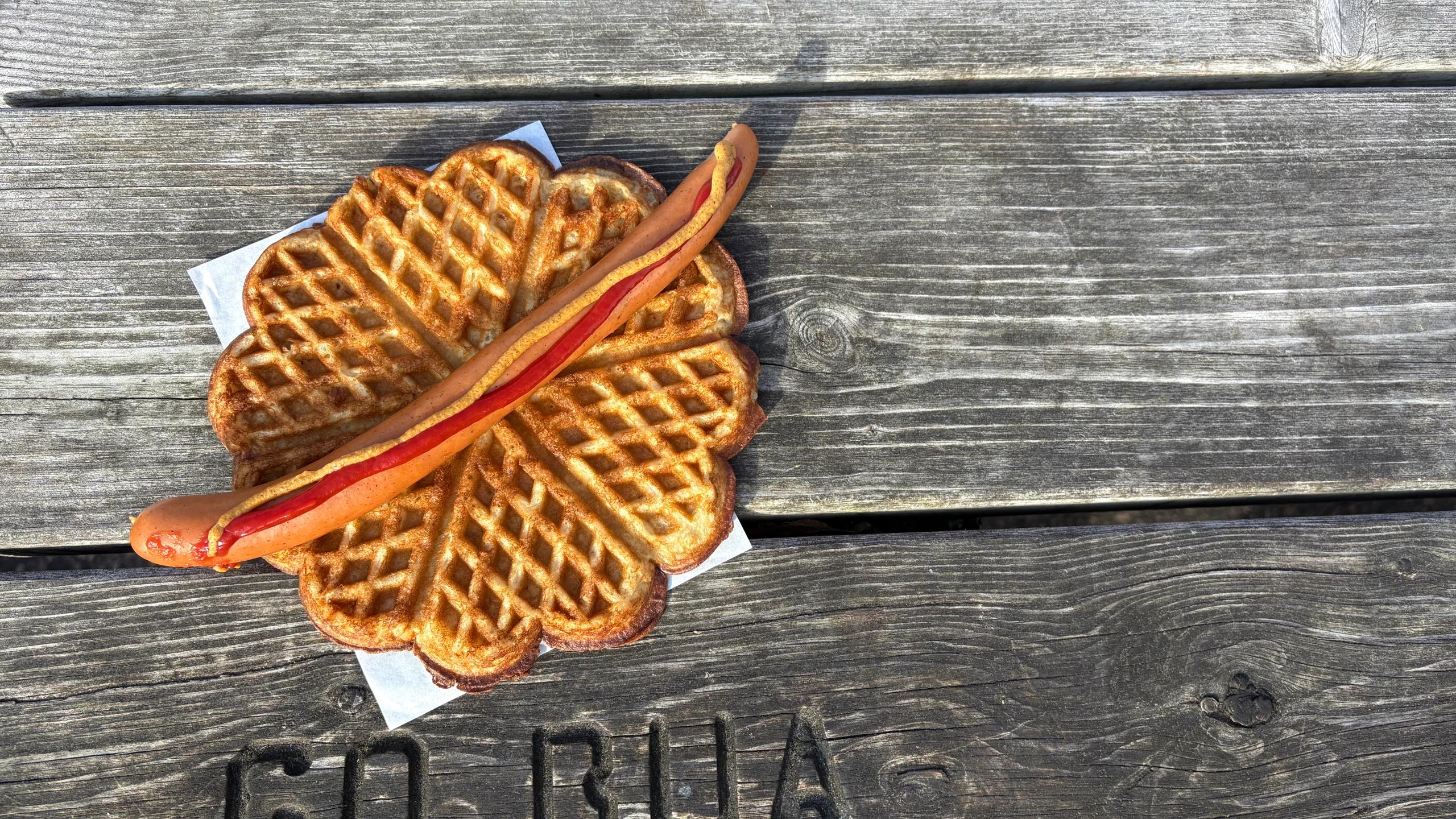 A hot dog in a Norwegian waffle in Moss