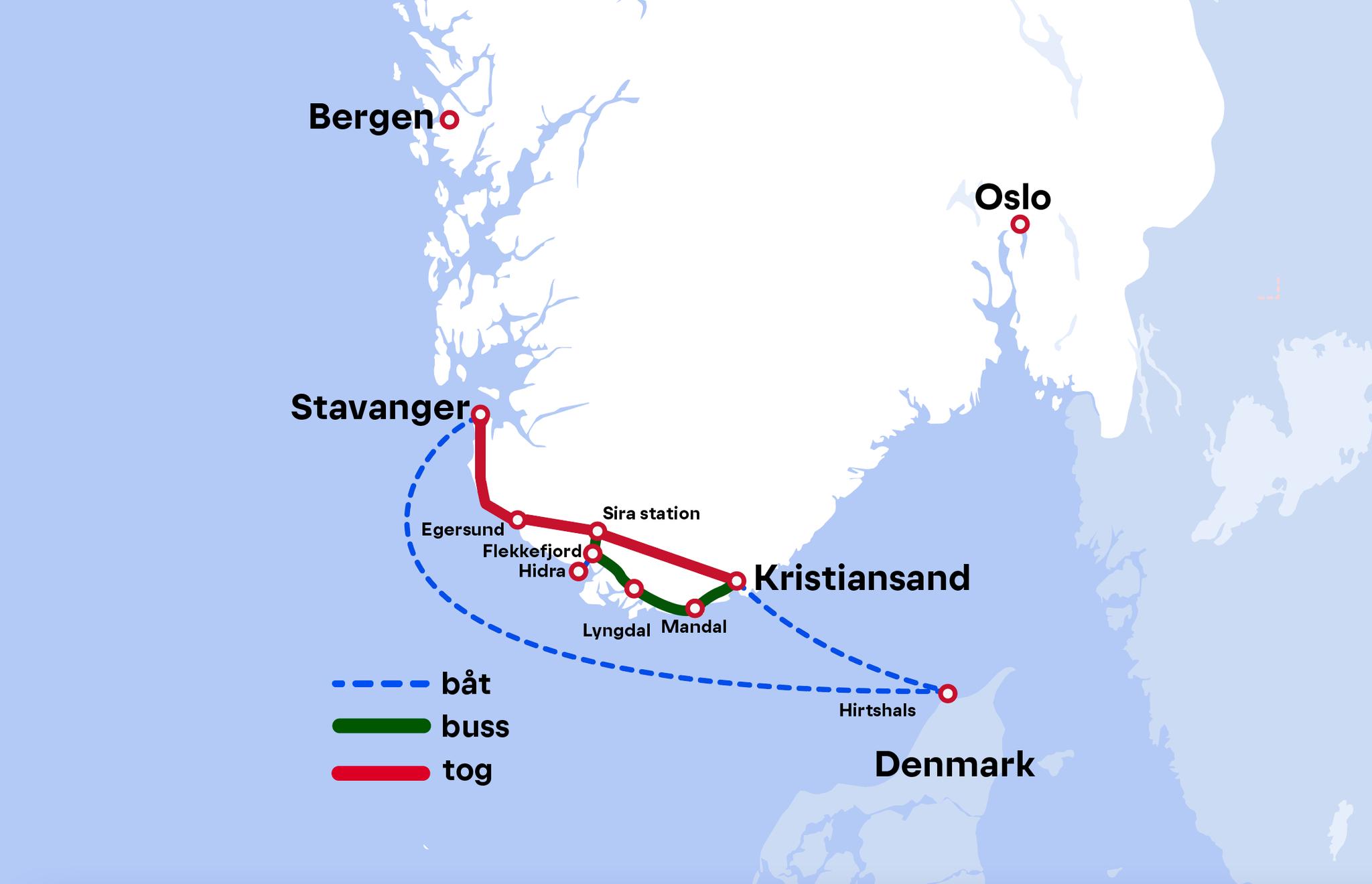 Kart - Kristiansand - Mandal - Flekkefjord - Egersund - Stavanger